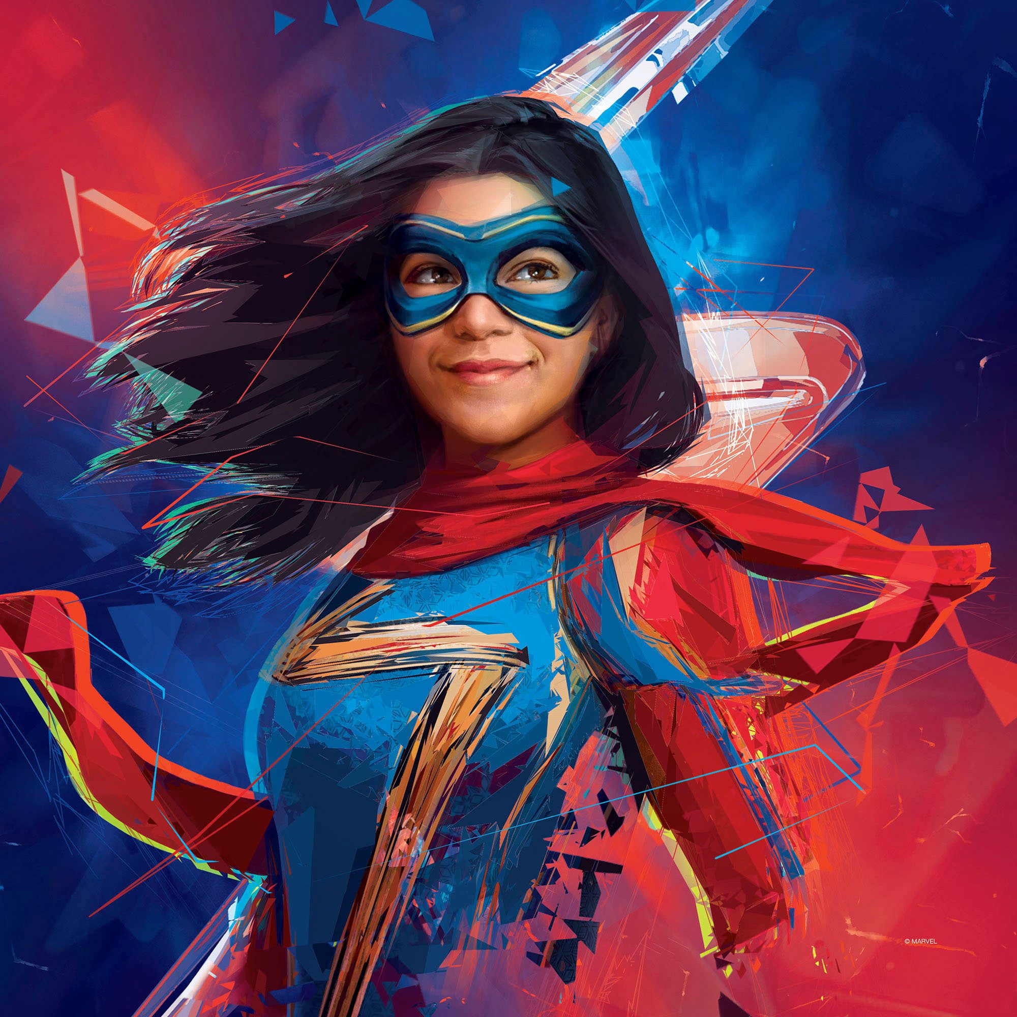Komar Artprint op linnen Miss Marvel - Afmeting 40 x 40 cm Canvasdoek met echt houten frame, kinderkamer (1 stuk)