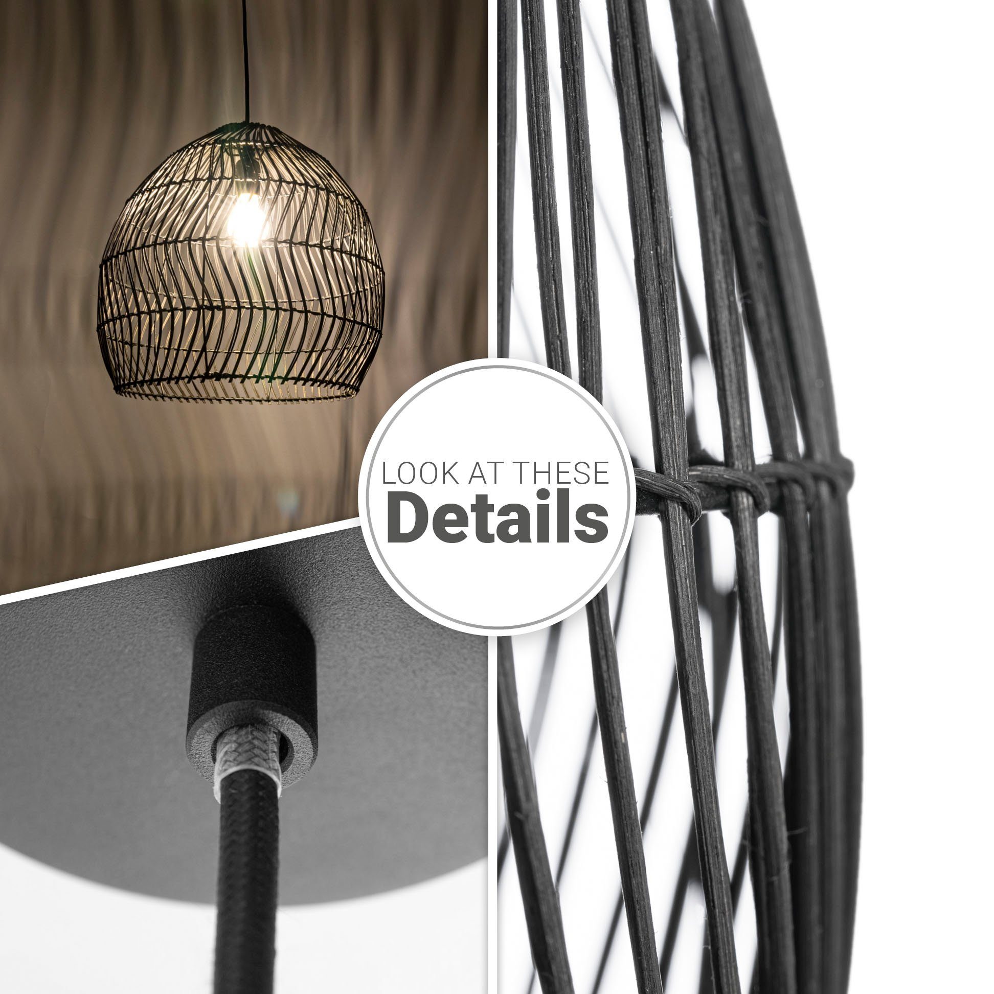 Paco Home Hanglamp ORNA Pendellamp rattan mand Boho modern eetkamerlamp natuurlijk vintage E27