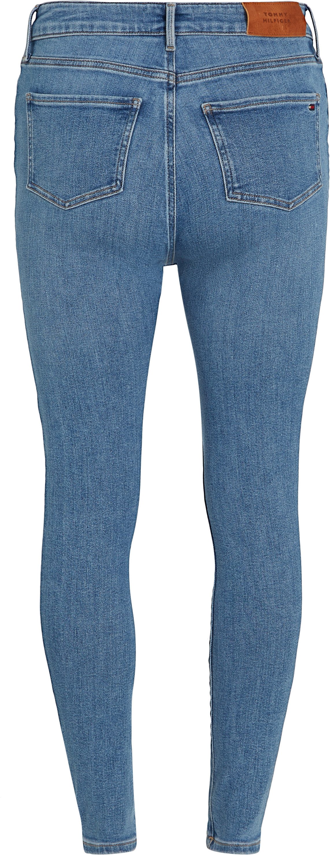 Tommy Hilfiger Skinny fit jeans Harlem Skinny High Waist met logo-badge, in blauwe wassing, in enkel-lengte