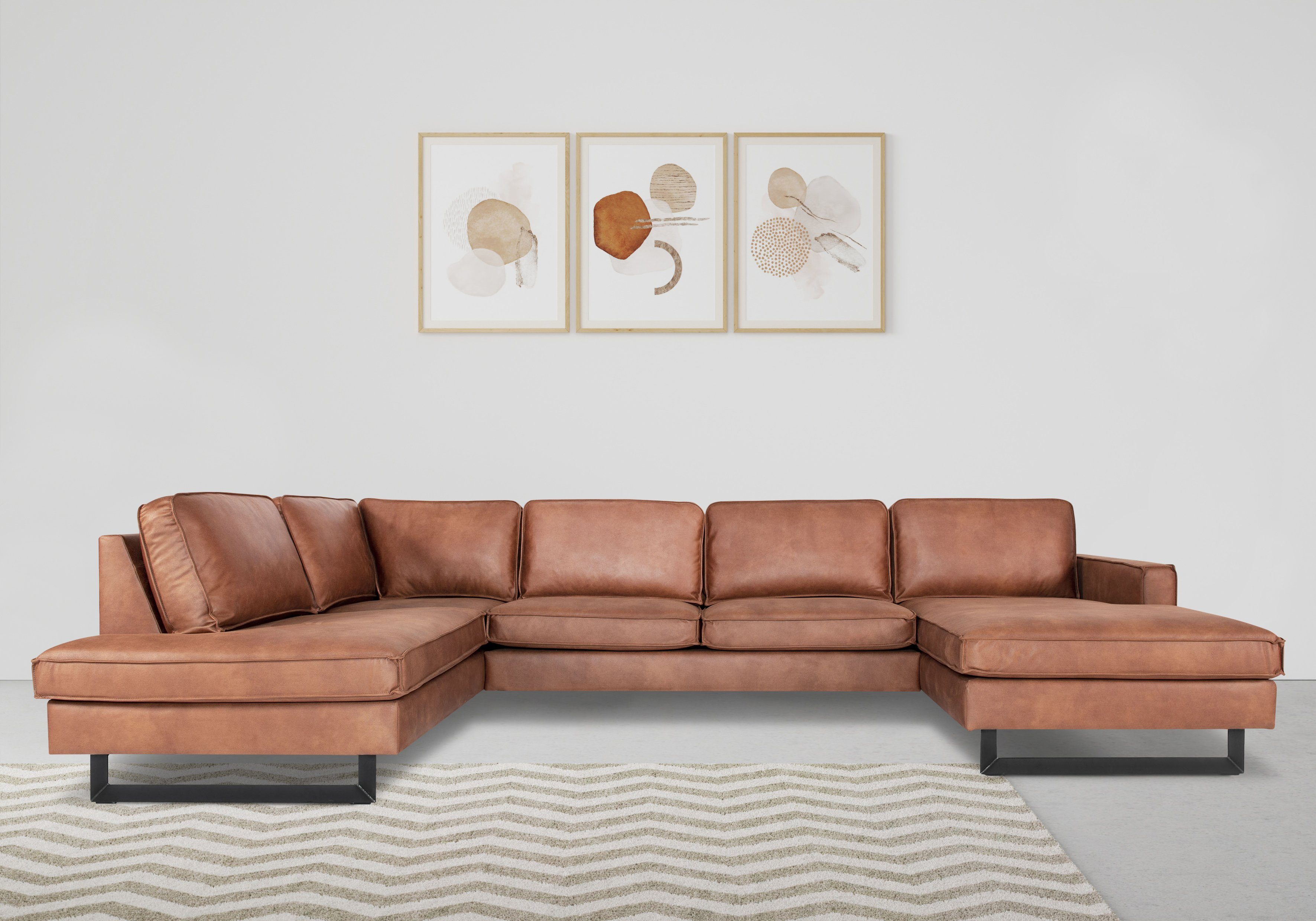 Places of Style Zithoek Pinto, 350 cm, U-vorm, XXL, met ottomanen Cord, fijncord, luxe-microvezel leer en chenille