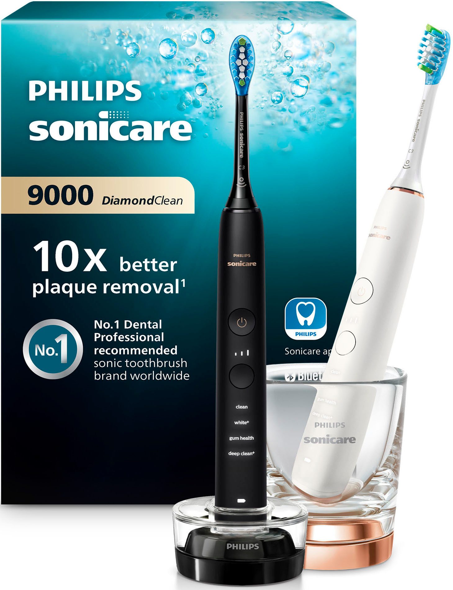 Philips Sonicare Elektrische tandenborstel DiamondClean 9000 HX9914 DiamondClean Premium ultrasone tandenborstel, set van 2 inclusief oplaadglas