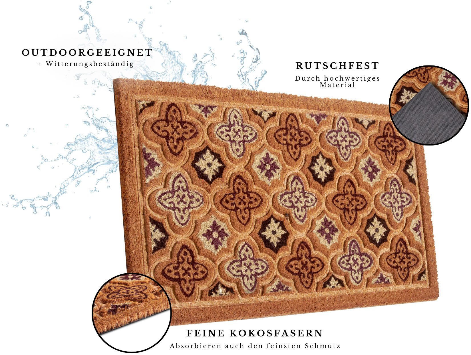 HANSE Home Mat Mix Mats Kokos Moroccan Tiles, deurmat Slijtvast, onderhoudsvriendelijk, robuust, weerbestendig, UV-bestendig