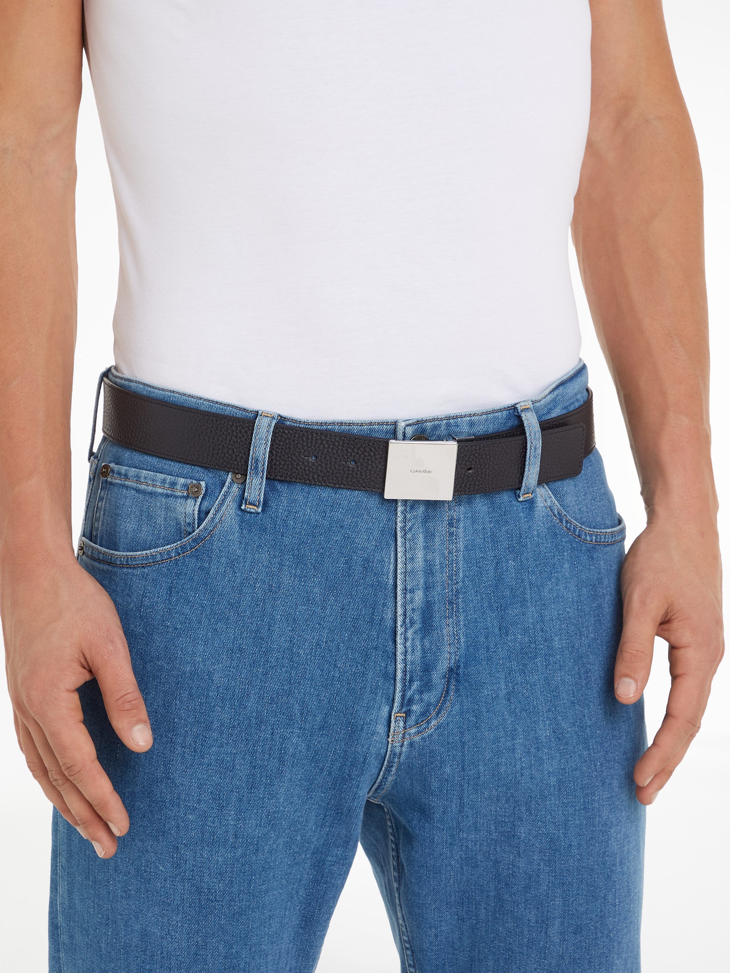 Calvin Klein Leren riem ADJ CASUAL PLAQUE PB 35MM