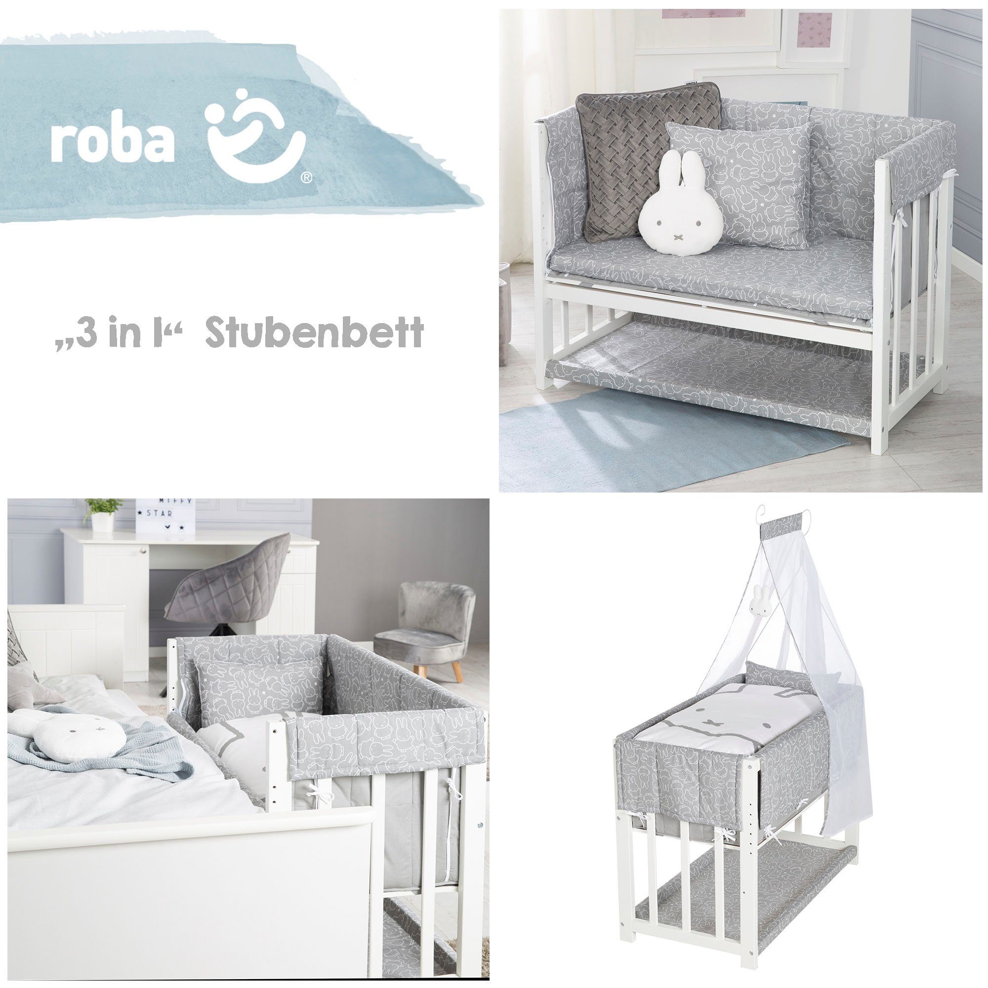 Roba® Wieg 3-in-1, Nijntje, wit tot bed of bank om te bouwen, ligoppervlak in hoogte verstelbaar