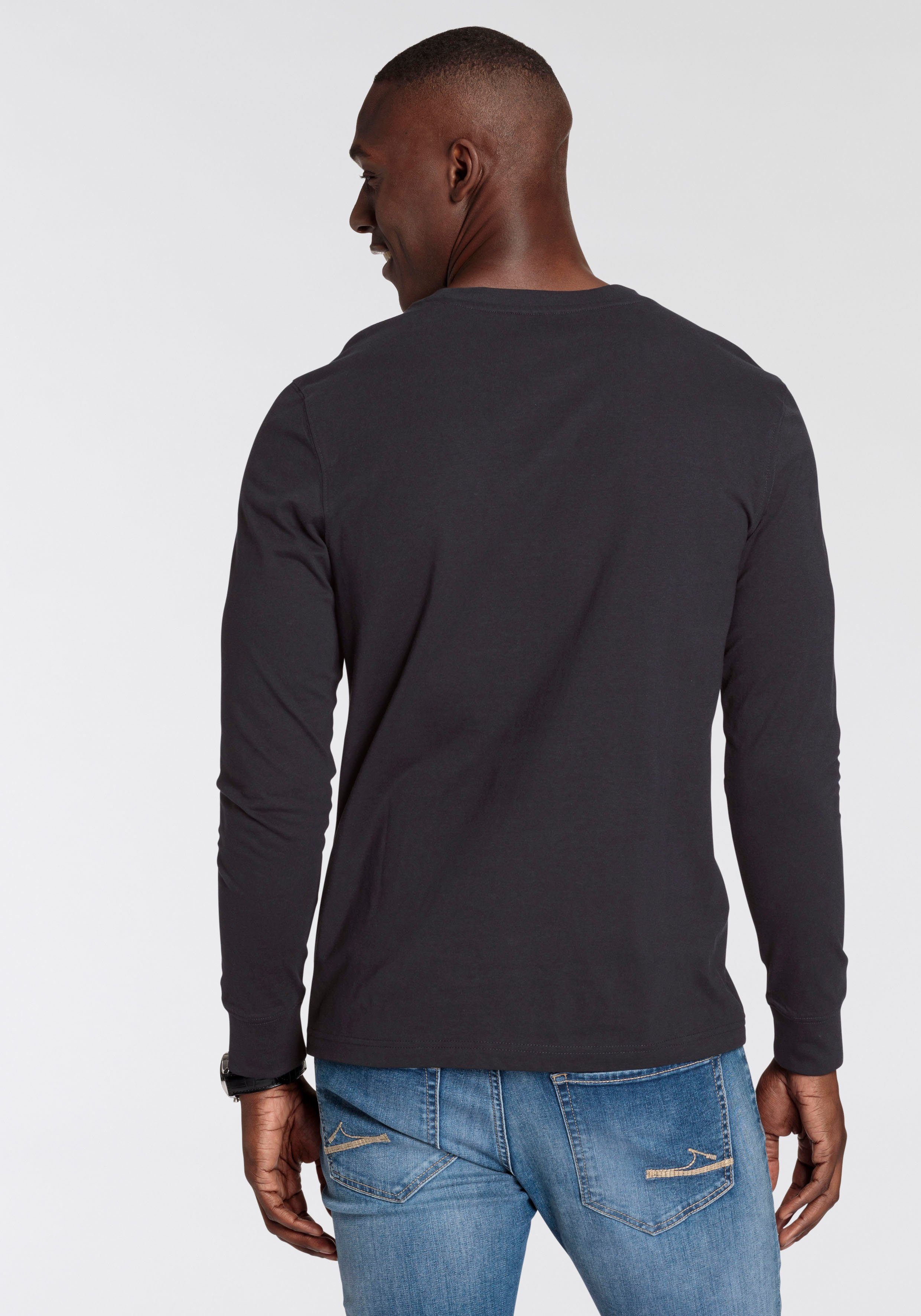 DELMAO Shirt met ronde hals smal gesneden, met print, van 100% katoen