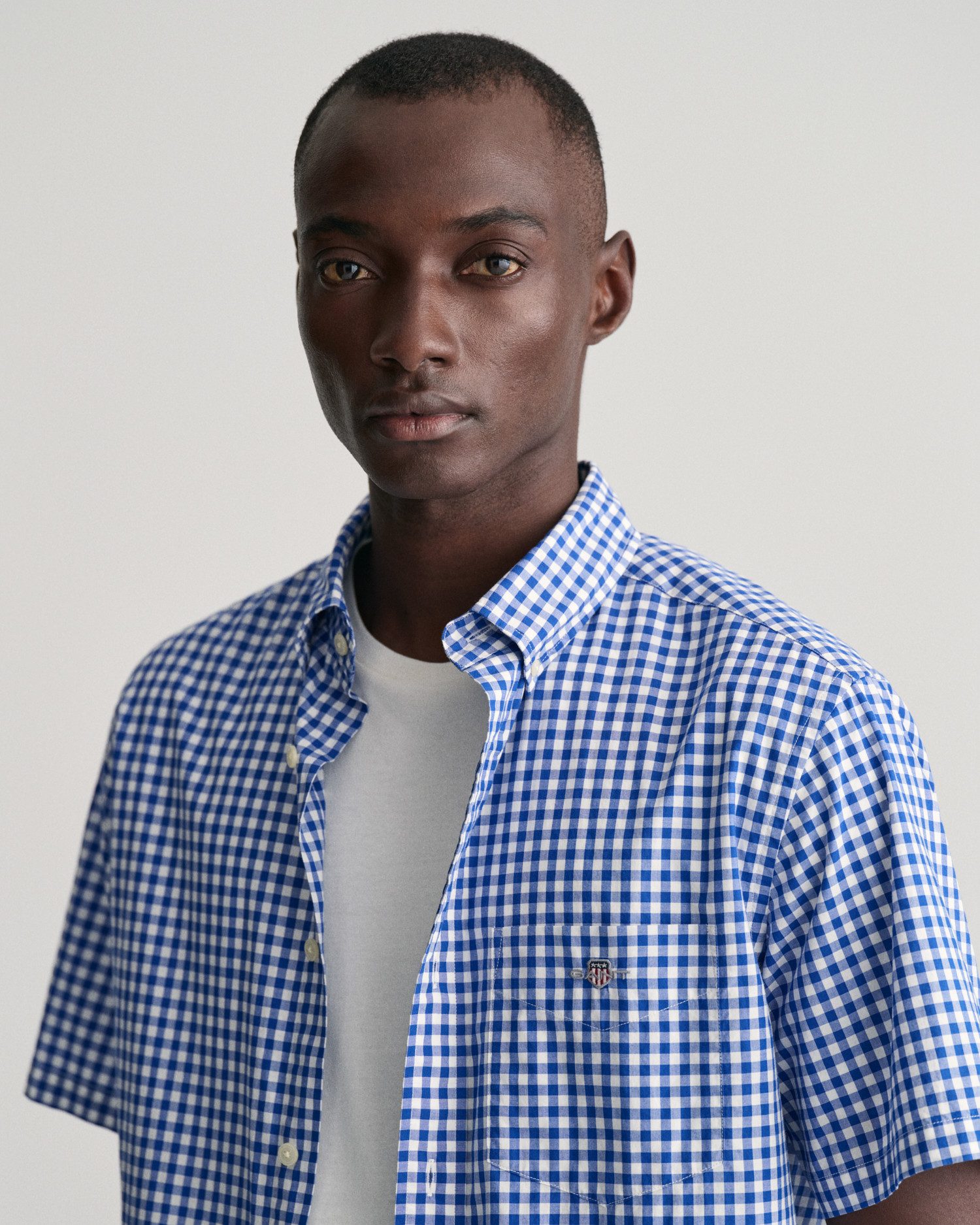 Gant Overhemd met korte mouwen Regular Fit Gingham Poplin Overhemd slijtvast easy care geruit