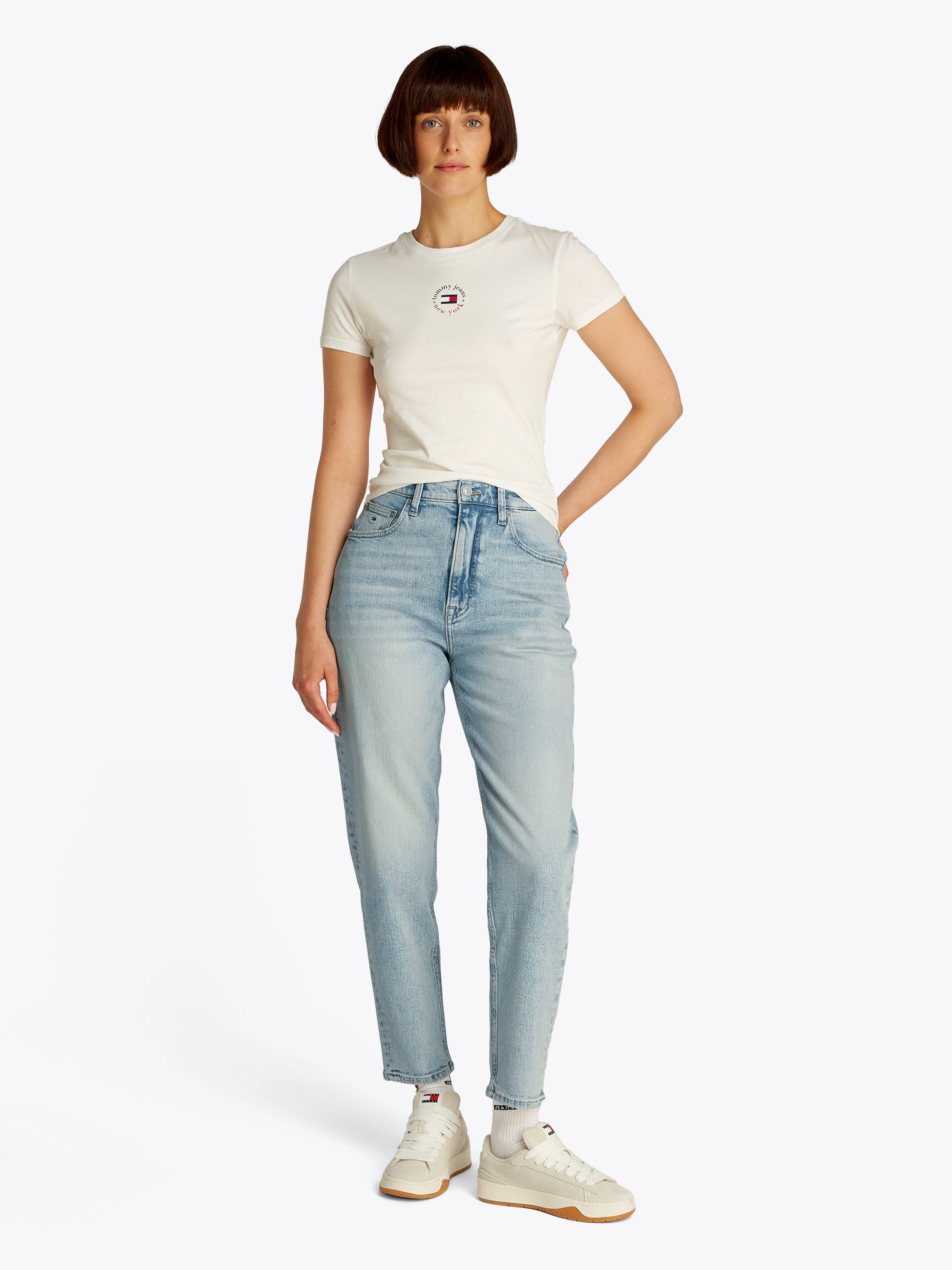 TOMMY JEANS Mom jeans High waist - Mom-Jeans Tapered met logo-borduurwerk, in enkelvrije lengte