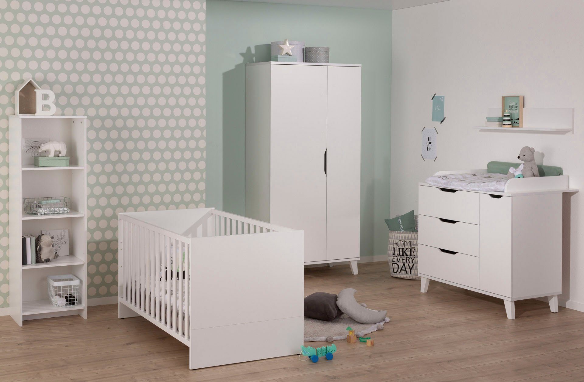 PAIDI Kinderwelten Commode MICHA, by PAIDI, 3 laden 1 deur inclusief aankleedkussen, poten massief hout