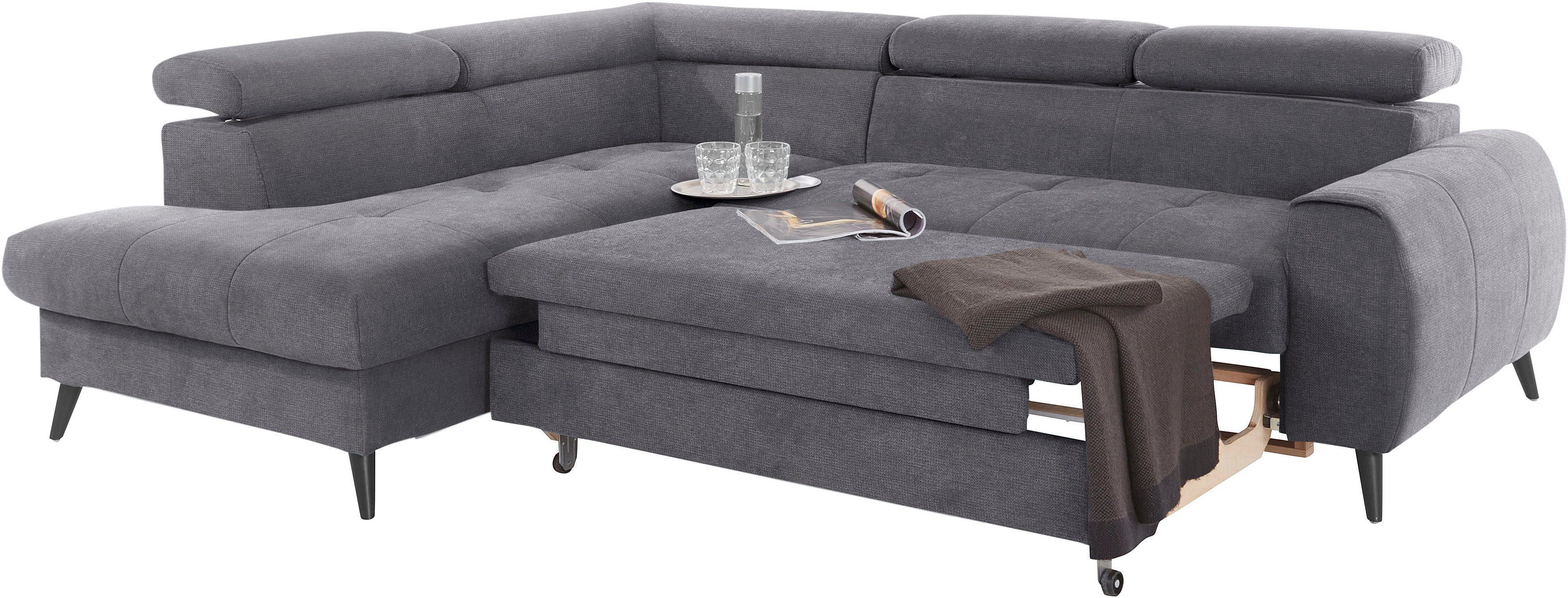 COTTA Hoekbank Mia L-vorm met 3 sierkussens keuze met bedfunctie, bedlade, verlichting & draadloze oplader