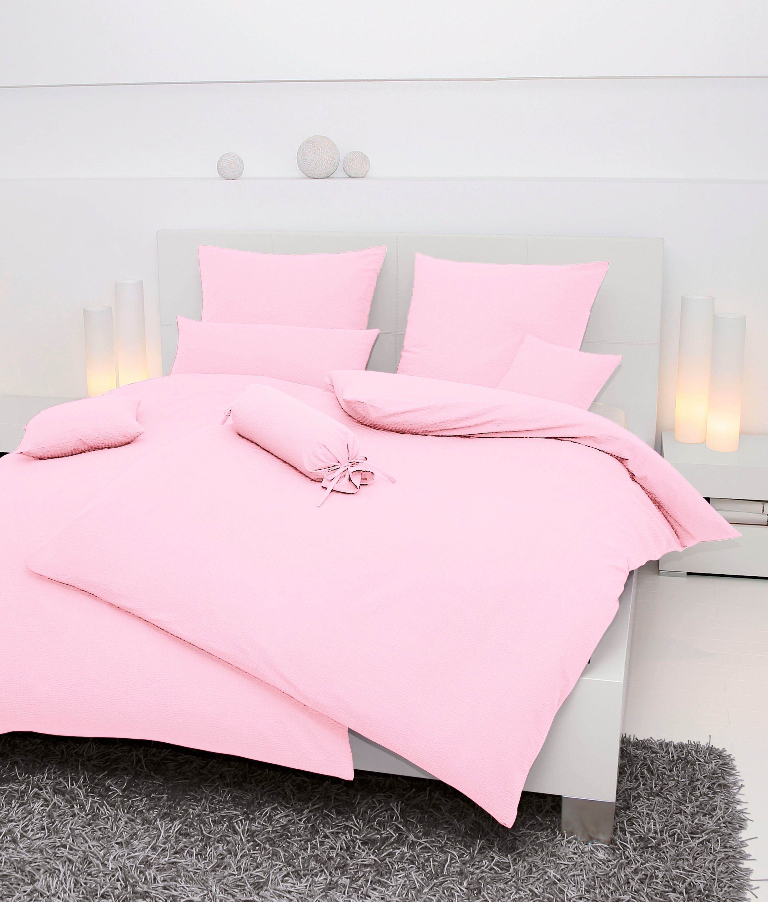 Janine Overtrekset PIANO 0125 met rits, 100% katoen, met geweldige structuur, premium dekbedovertrekken maat 1x 240x220 cm roze