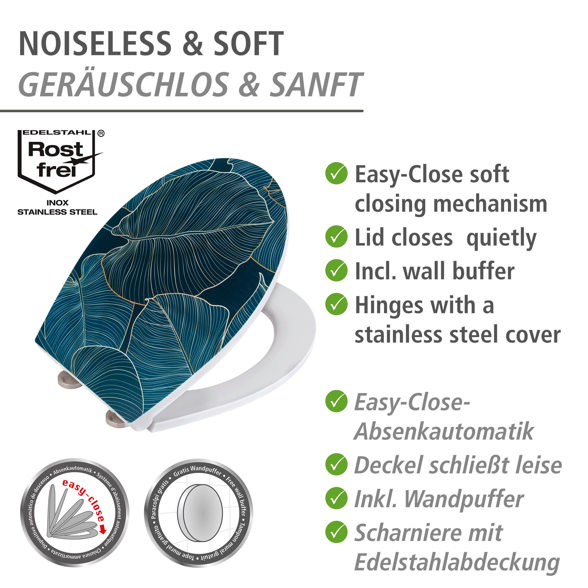 WENKO Toiletzitting Big Leaves met reliëf, van antibacteriële duroplast