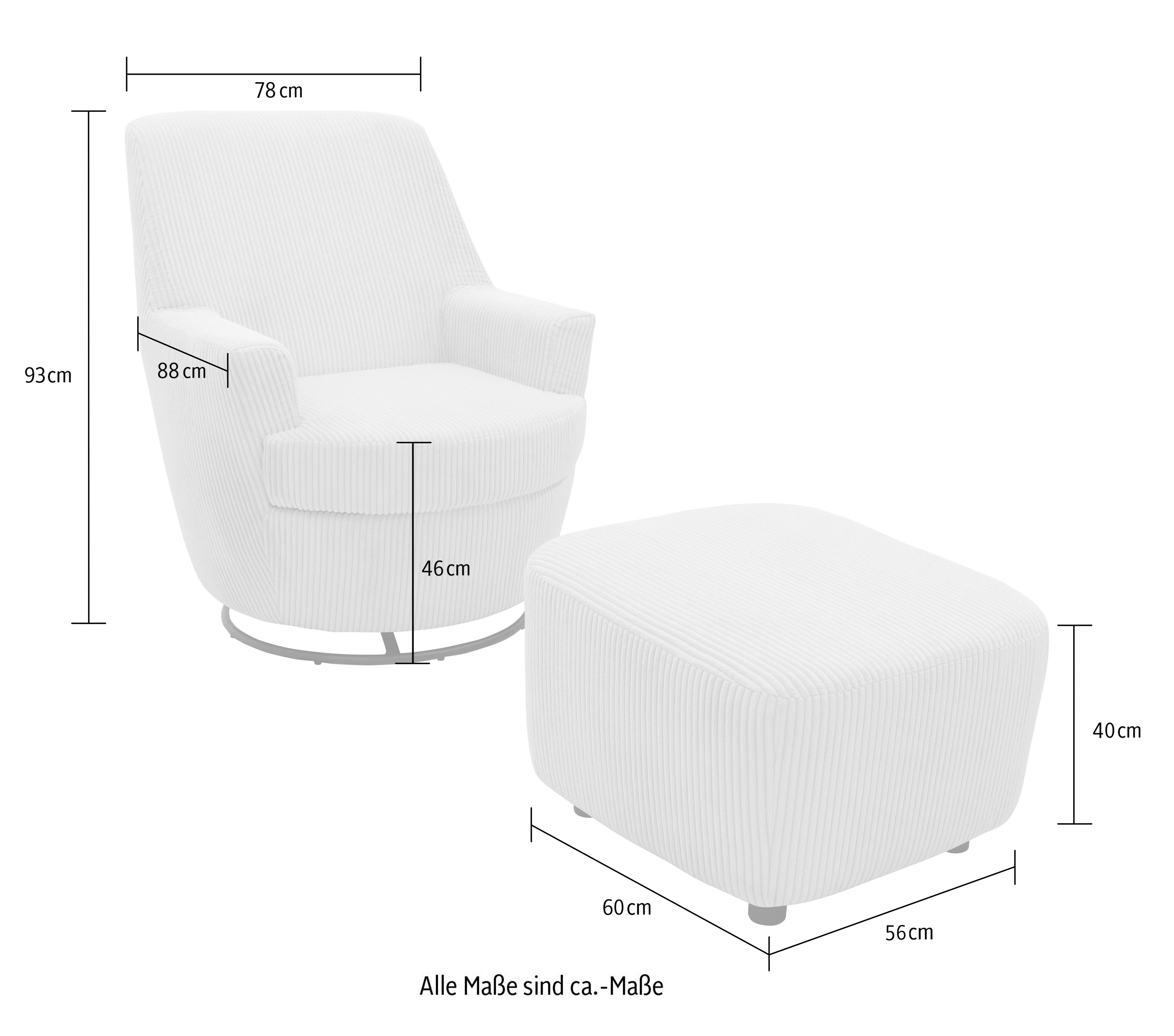 INOSIGN Draaibare fauteuil Hetty, draaistoel met kantelfunctie en poef, leesstoel, armstoel (set, 2 stuks)