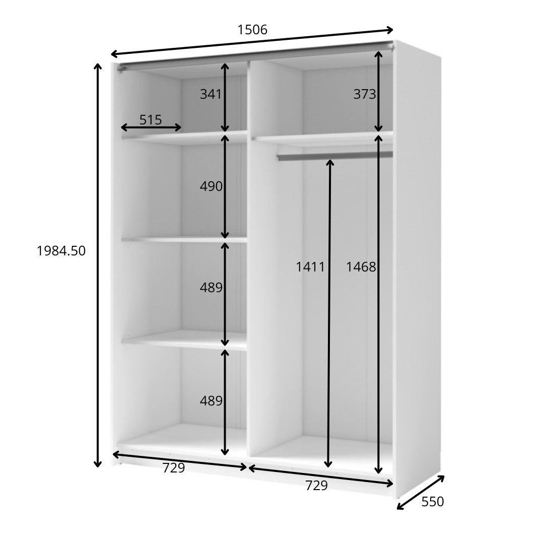 INOSIGN Kledingkast Camden met spiegel, 4 legplanken en kledingstang Garderobe met 2 schuifdeuren en lamellen, BxHxD 150,5x198,5x61,6 cm