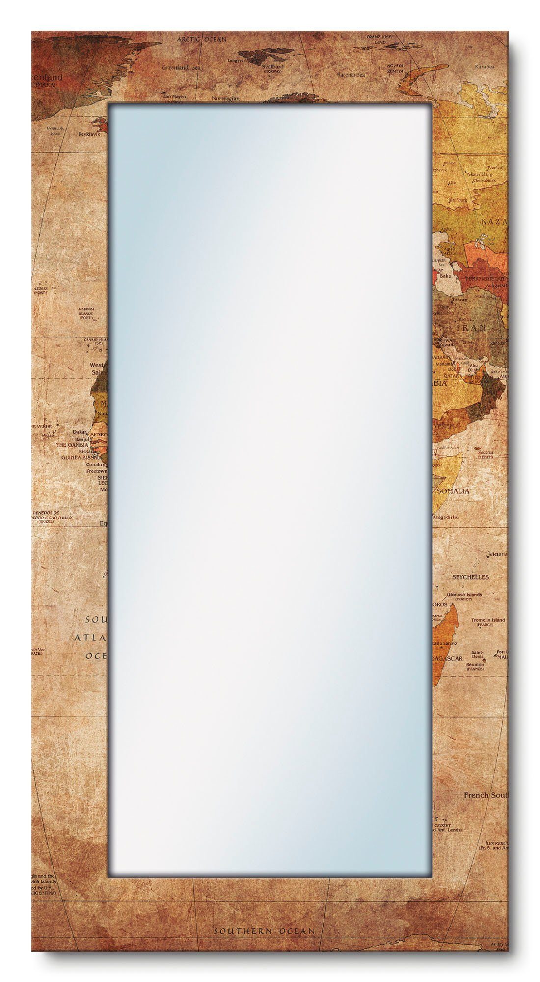 Artland Sierspiegel Wereldkaart ingelijste spiegel voor het hele lichaam met motiefrand, geschikt voor kleine, smalle hal, halspiegel, mirror spiegel omrand om op te hangen
