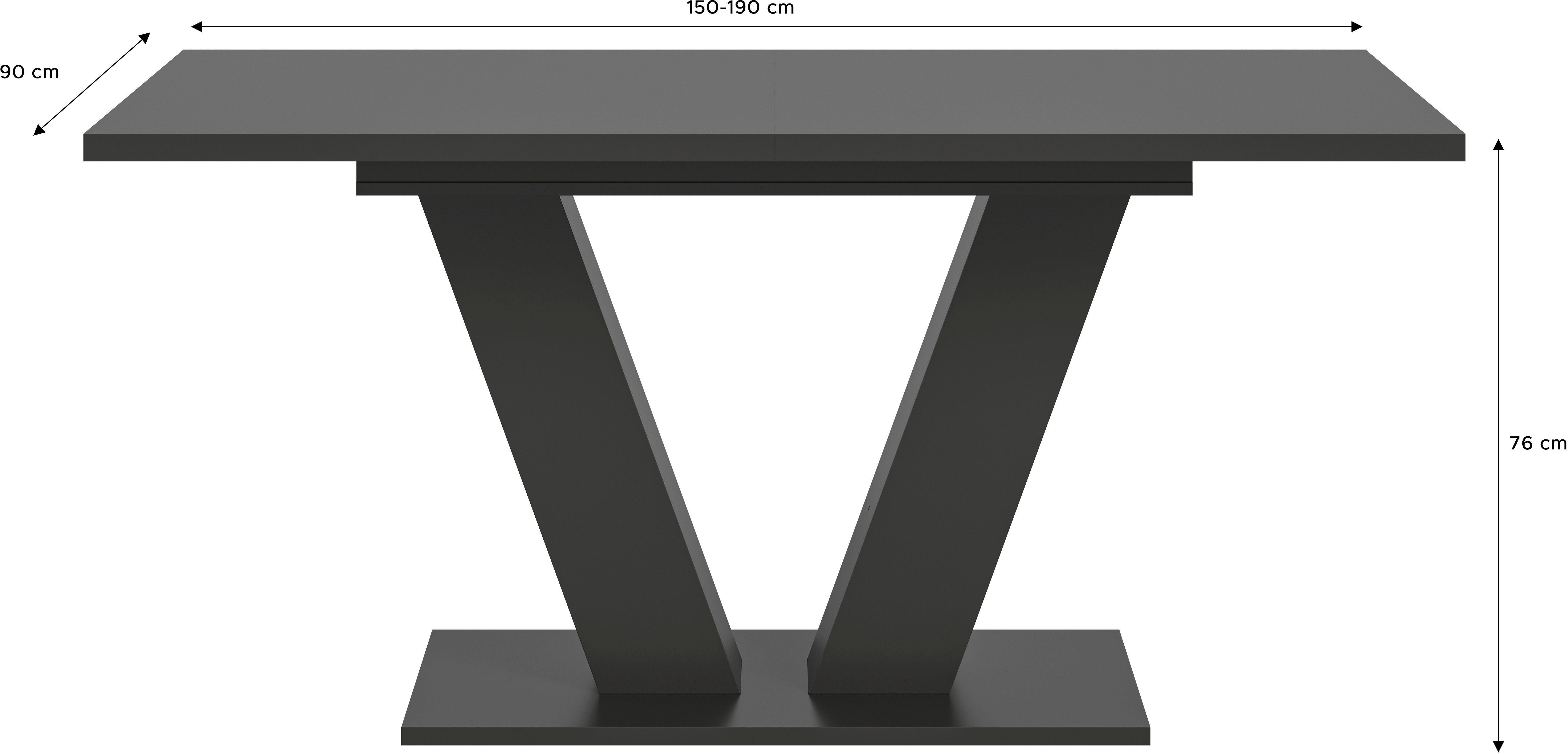 INOSIGN Eettafel Motus, uitschuifbaar 150 - 190 cm, inclusief 40 cm inlegplaat