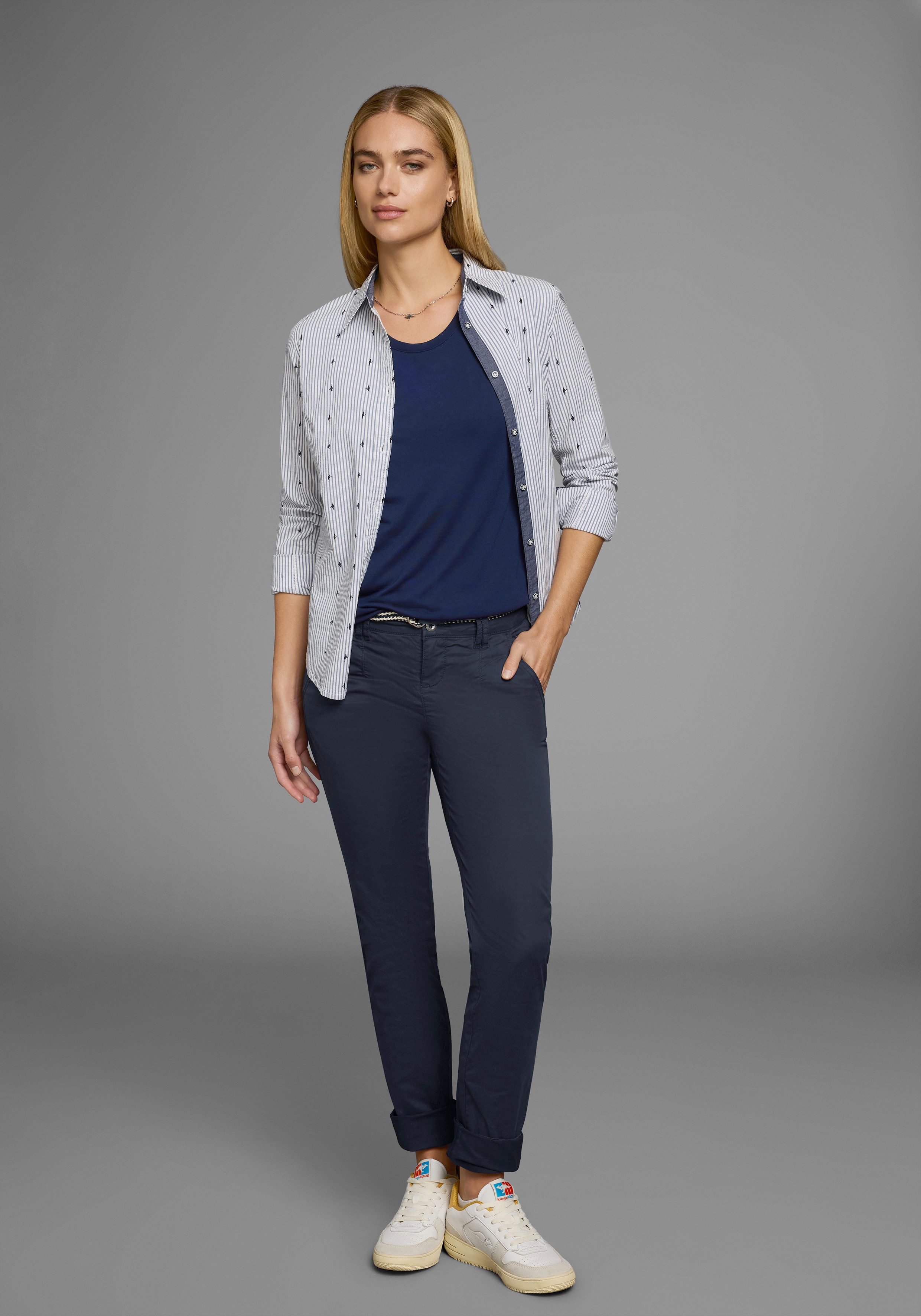 KangaROOS Chino in smal model, met koord te strikken (set, 2-delig, Met riem)