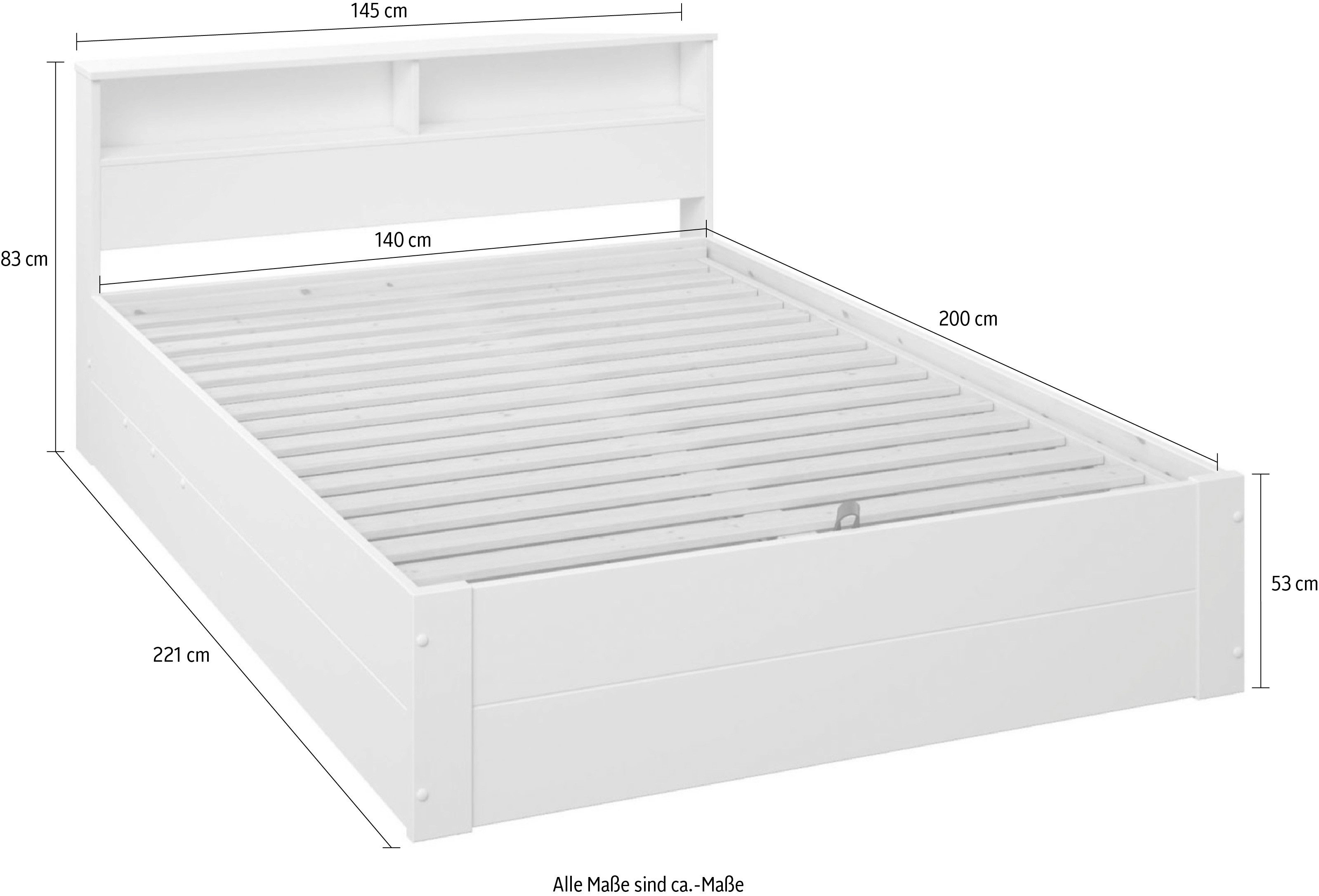 Home affaire Ledikant met bergruimte MAREILLES, bedlade met praktische indeling zorgt voor orde Massief hout, hefmechanisme, opbergruimte in het hoofdeinde en onder het bed