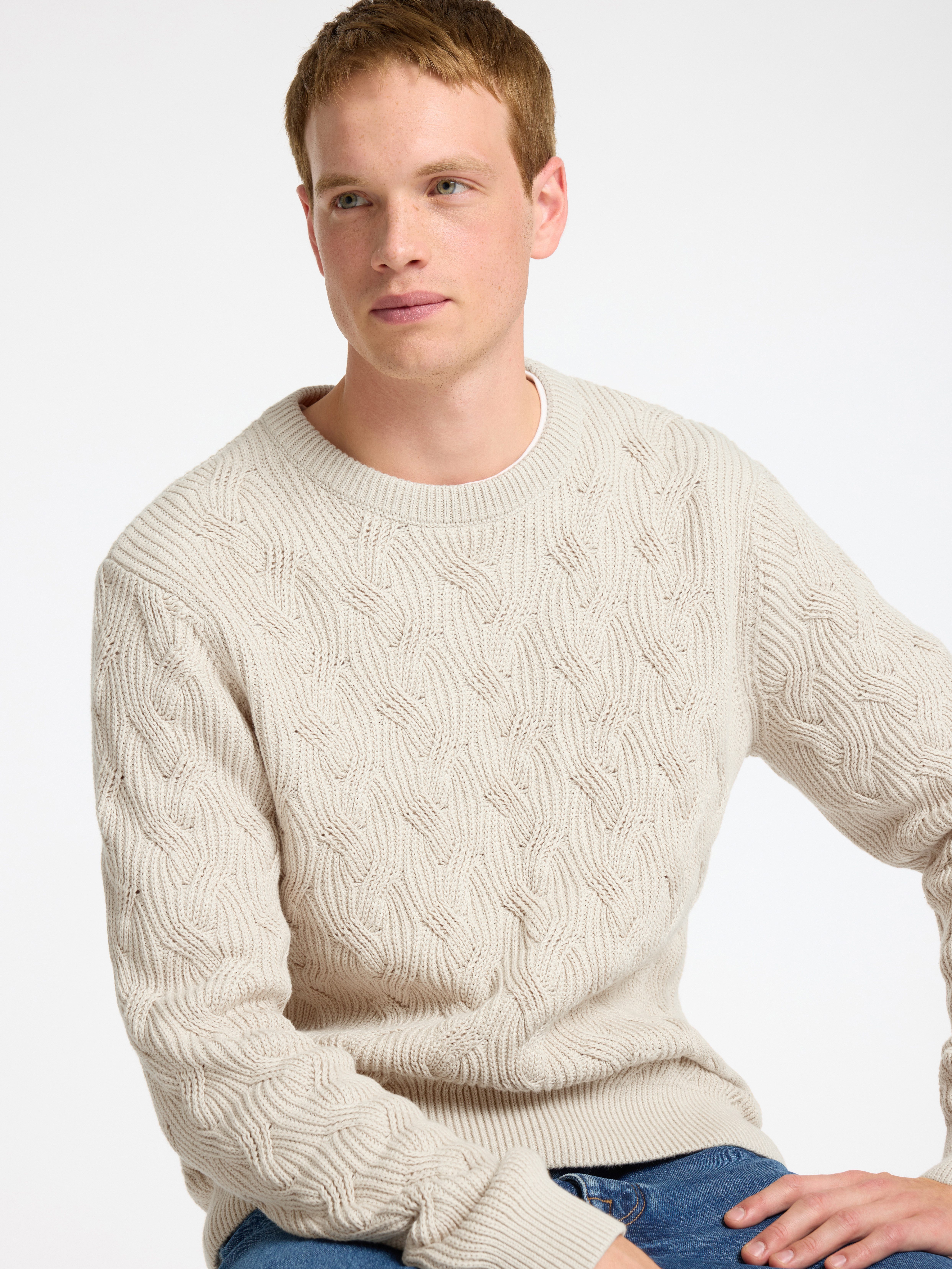 SELECTED HOMME Gebreide trui SLHCALLIS LS KNIT CABLE CREW NECK NOOS