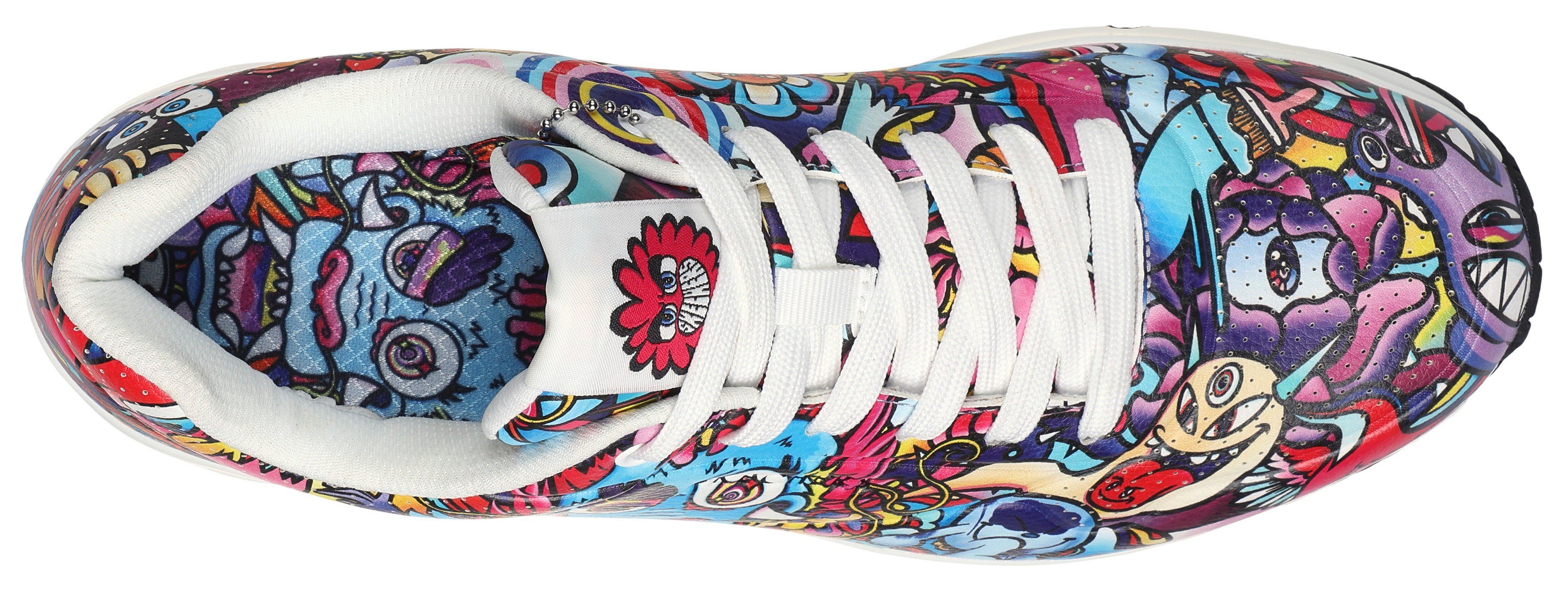 Skechers Sneakers UNO - COLOR DOODLE Wedge sneaker, veterschoen, retro sneaker met unieke print