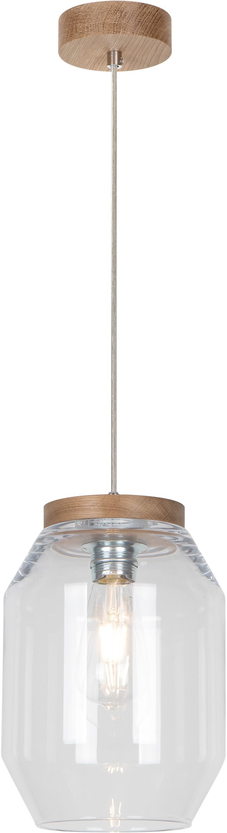 BRITOP LIGHTING Hanglamp VASO Natuurproduct van eikenhout, duurzaam, hoogwaardige glazen kap (1 stuk)