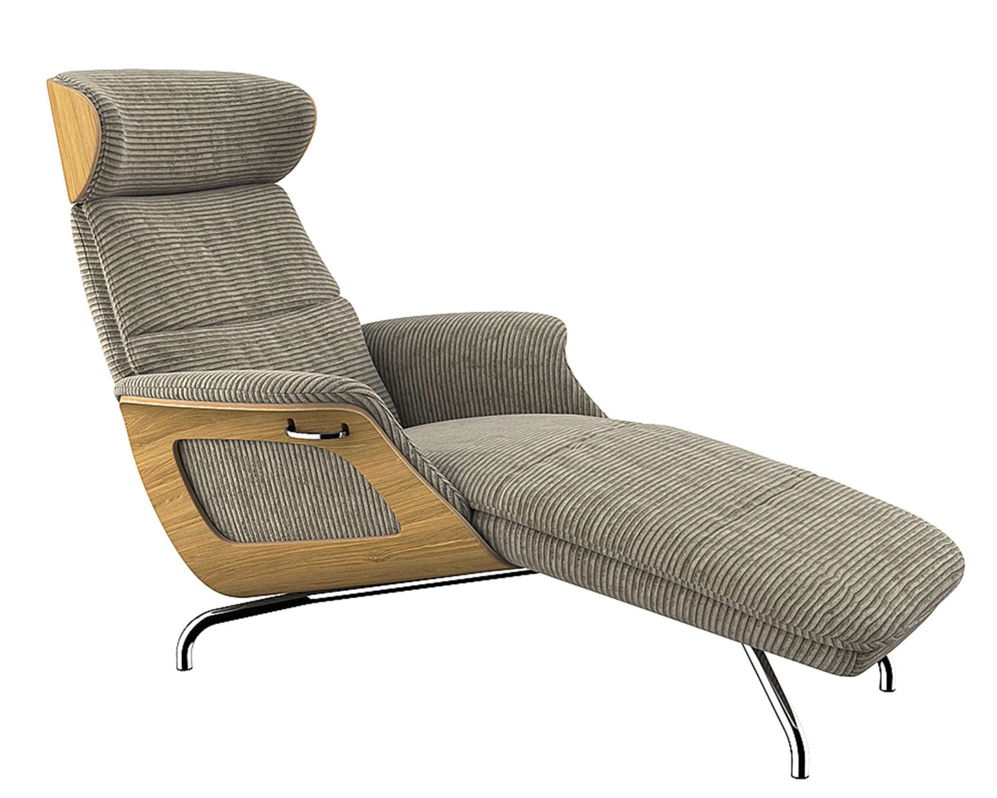 FLEXLUX Loungestoel Clement chaise longue, relaxstoel, ligstoel Rug- en hoofdsteunverstelling, armleuning, geolied eiken, voet van aluminium