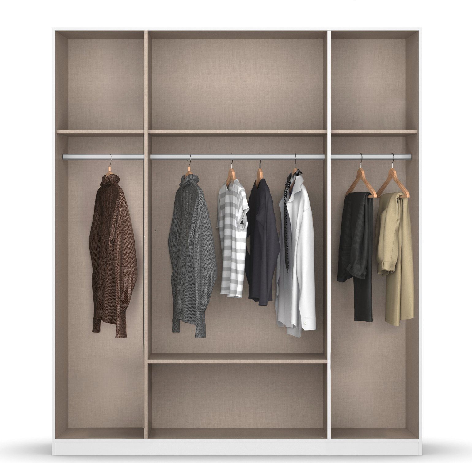 rauch Draaideurkast Kledingkast kast garderobe waskast BARI met spiegel met lades in het midden, moderne greep in grijs metallic made in germany