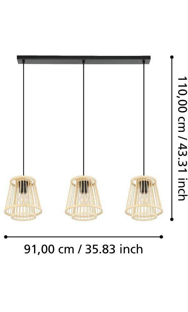 EGLO Hanglamp HYKEHAM Houten eettafellamp, bamboe in natuur, hanglamp met E27 fitting (1 stuk)