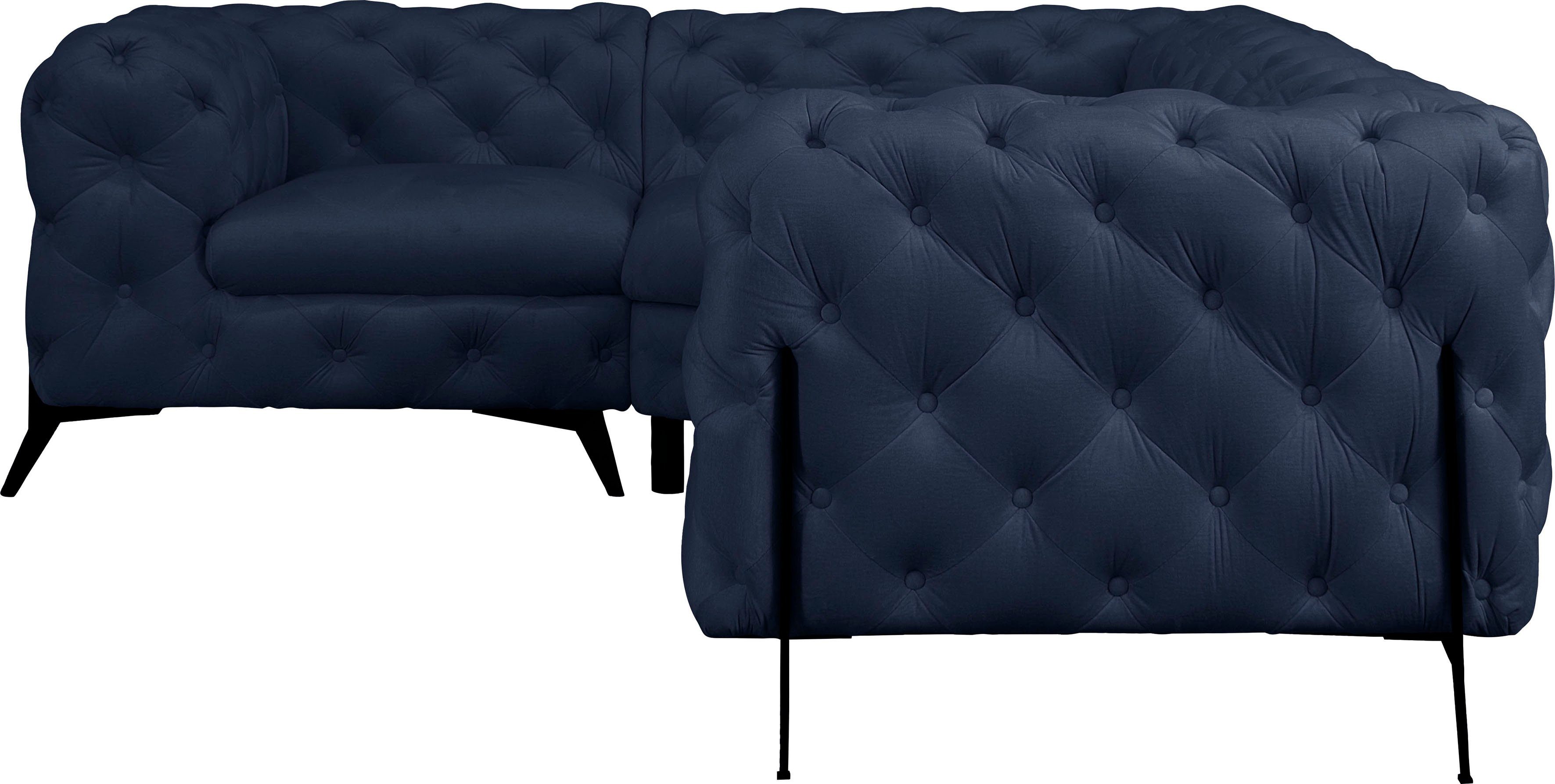 Leonique Chesterfield-bank Amaury L-vorm moderne chersterfield-look, breedte 262 cm, kleur van de poten ter keuze