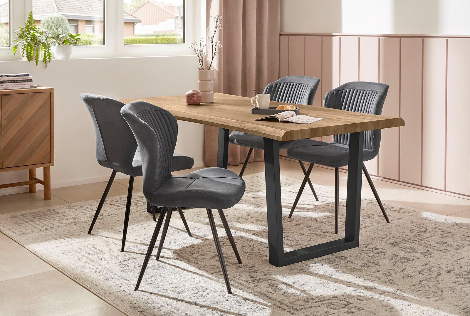 Jockenhöfer Gruppe Eettafel Margot 180 x 90 cm gebogen boomstam look en zwart onderstel eettafels