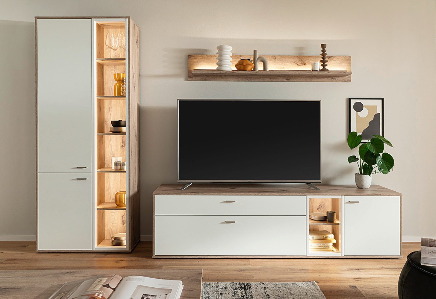 MCA furniture Wandmeubel SANTERNO Woonkamer set (3-delig), deuren & lades gedempt, breedte 292 cm (complete set, 3-delig)