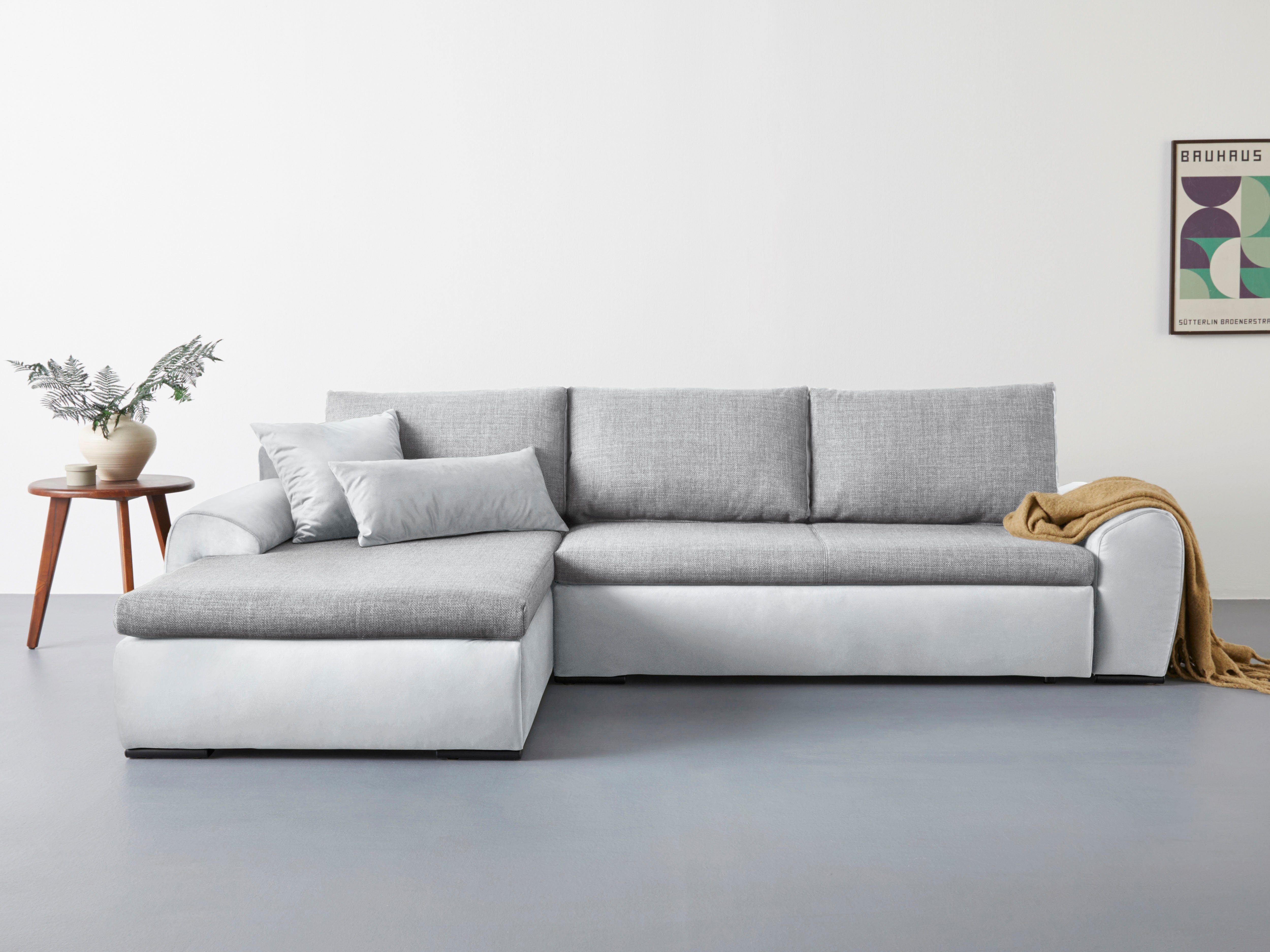 Home affaire Hoekbank Win, L-vorm, breedte 285cm optioneel met slaapfunctie en bedkast, taupe, corduroy
