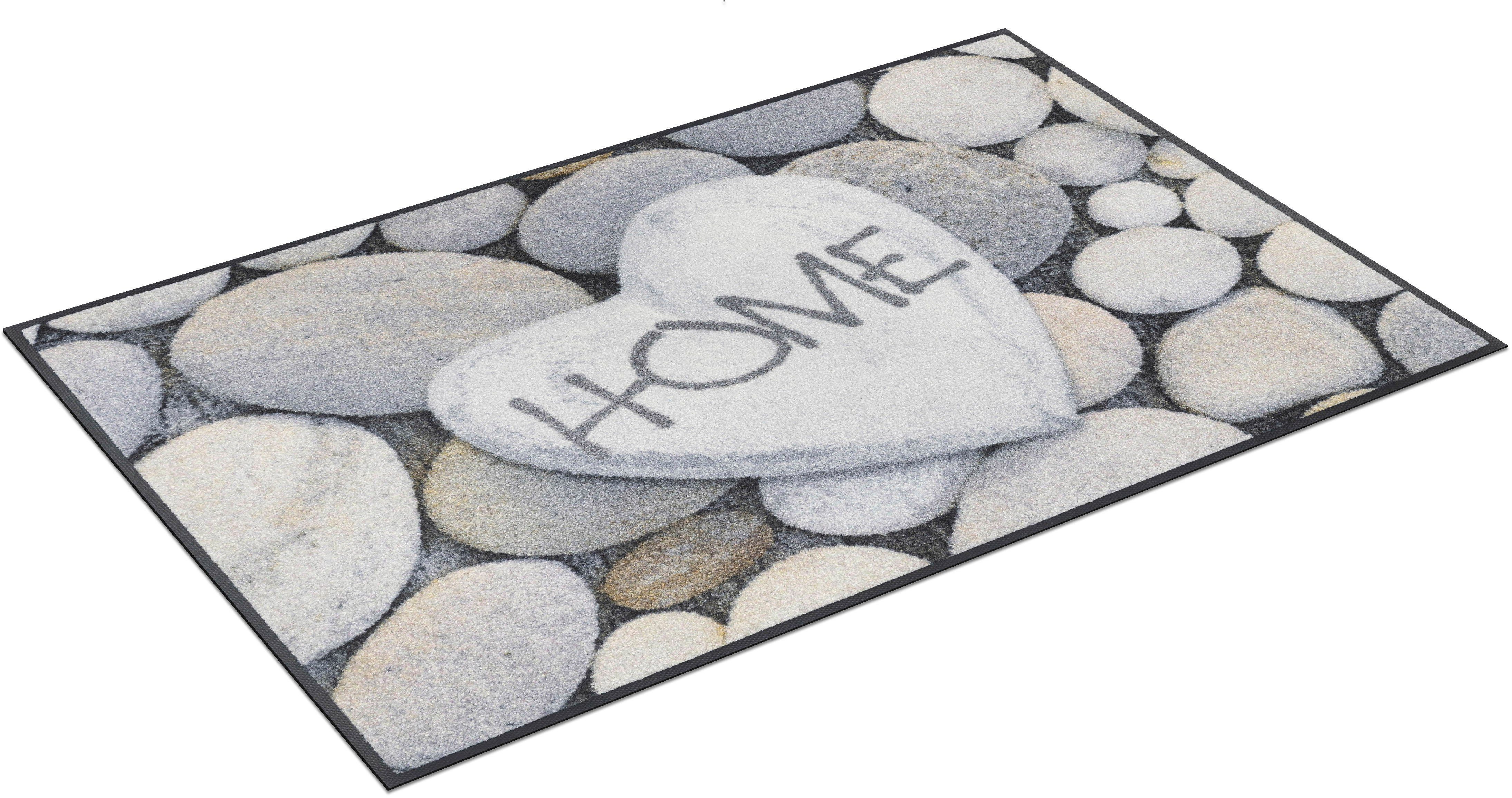 wash+dry by Kleen-Tex Mat Pebble Stones Inloopmat, motief kiezelstenen, met tekst, antislip deurmatten maat (lxb: 75x50 cm) grijs
