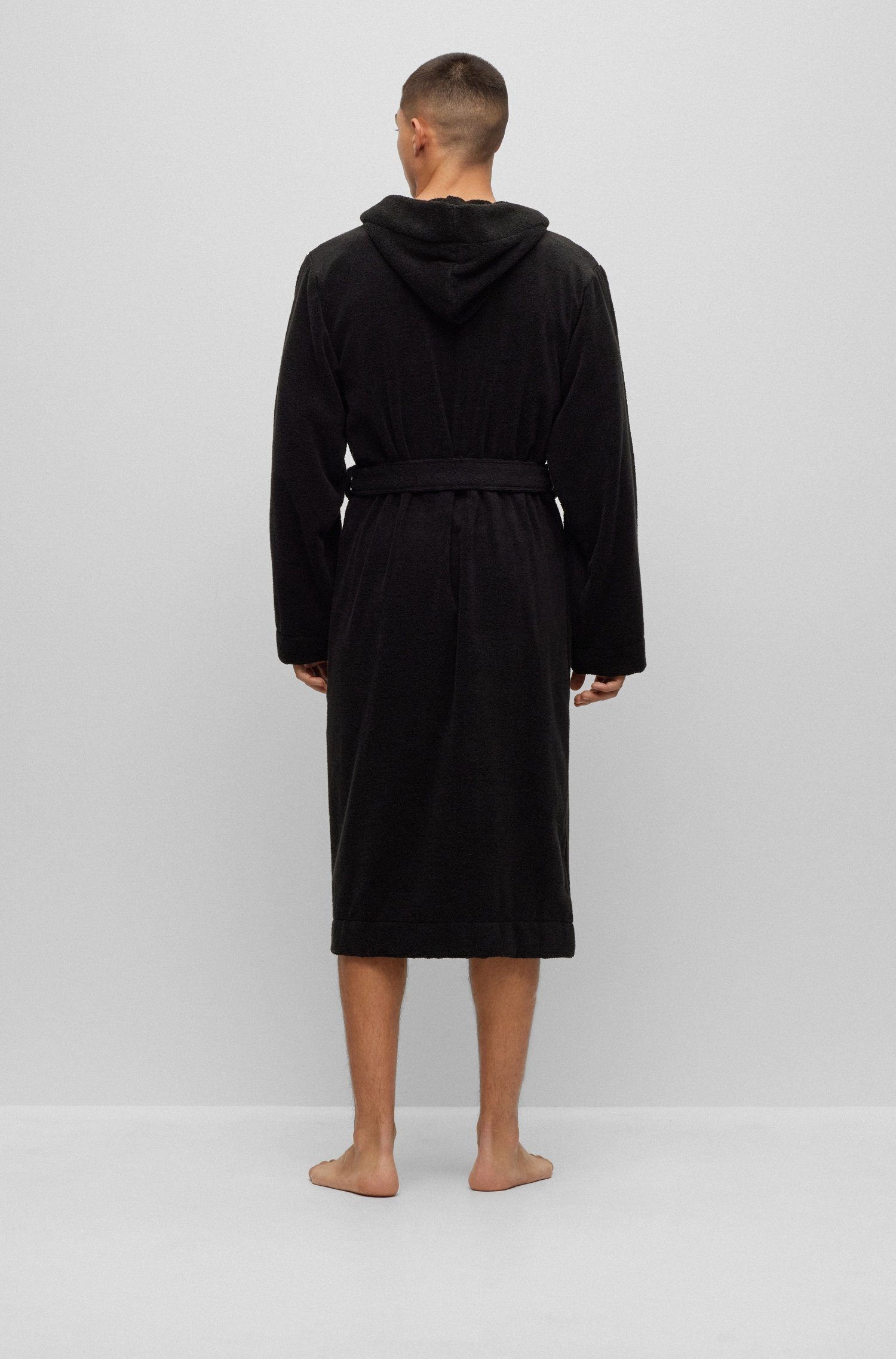 HUGO underwear Badjas Terry Gown Hooded met capuchon & contrasterend logo