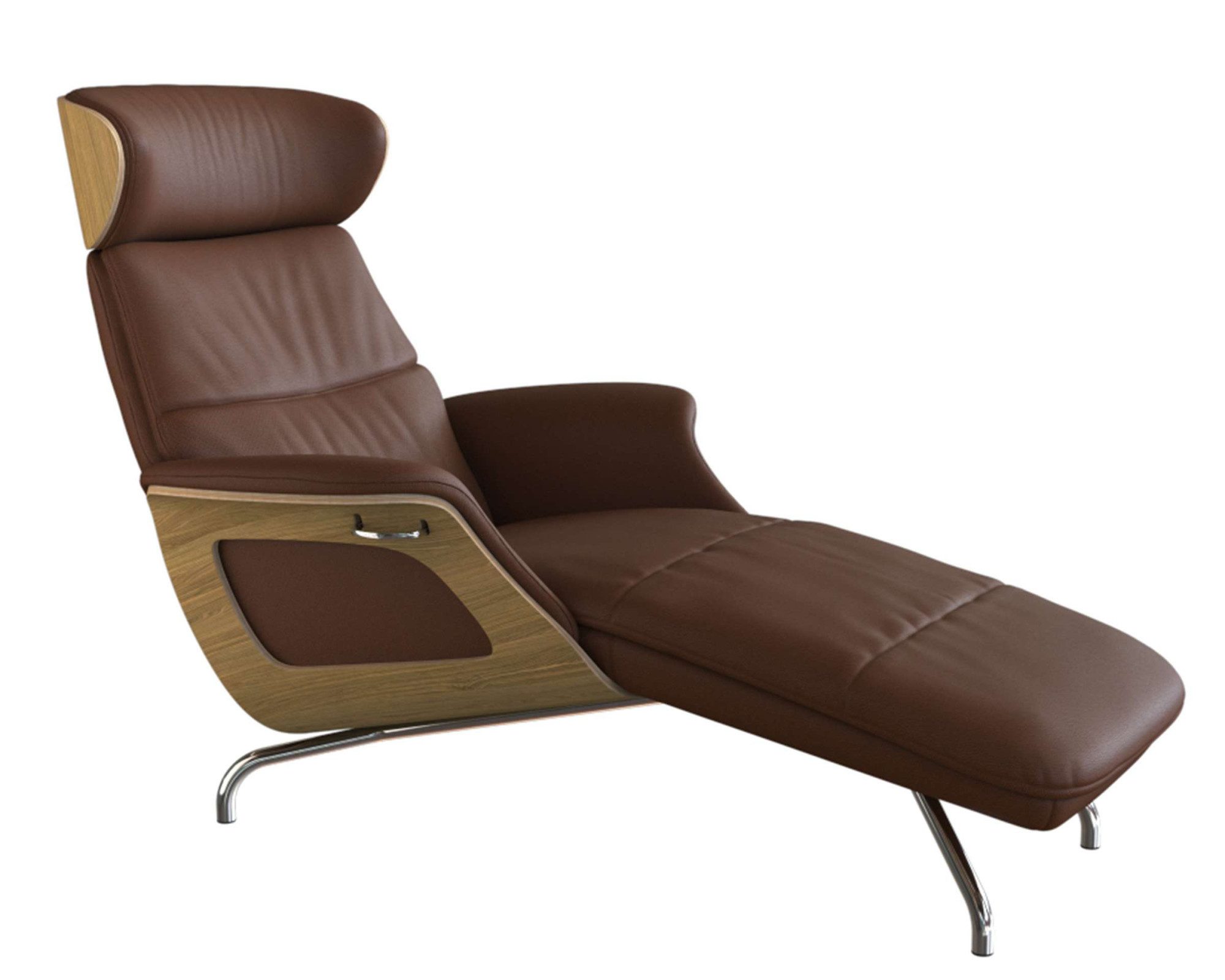 FLEXLUX Loungestoel Clement chaise longue, relaxstoel, ligstoel Rug- en hoofdsteunverstelling, armleuning, geolied eiken, voet van aluminium