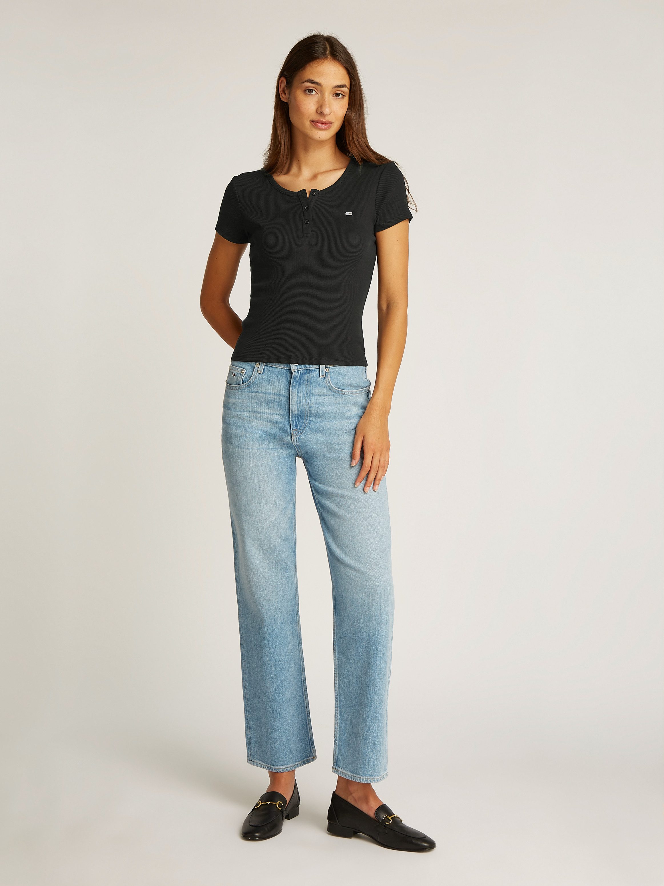 TOMMY JEANS T-shirt TJW SLIM BUTTON RIB C-NECK SS