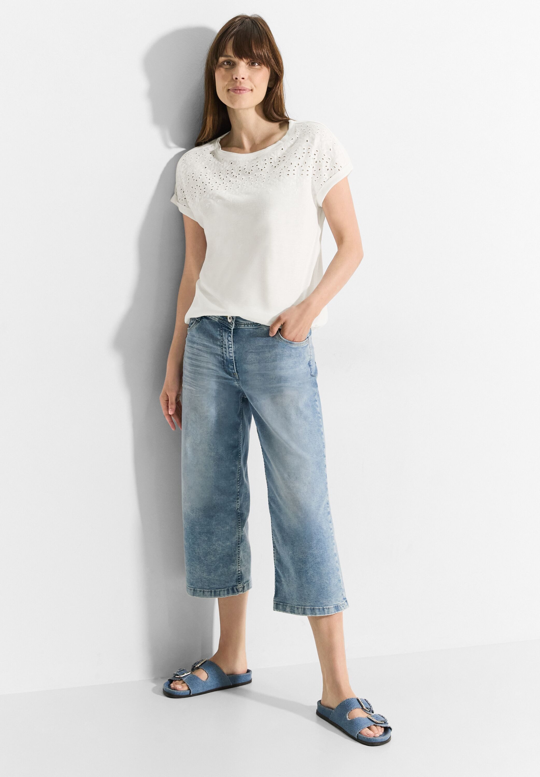 Cecil Shirt met korte mouwen met broderie anglaise