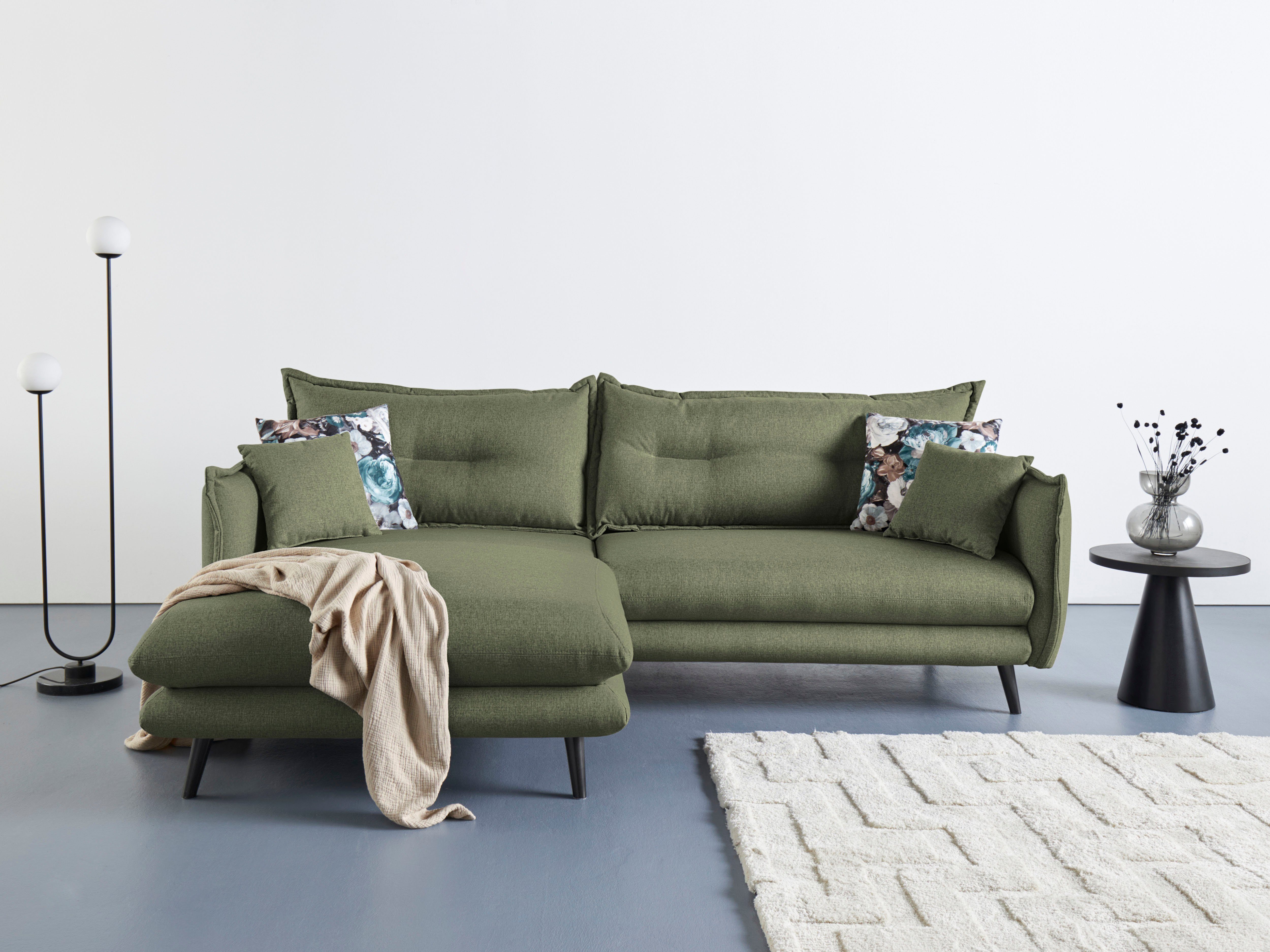 INOSIGN Hoekbank LAZIO twee verschillende pootkleuren naar keuze groen, hoekbanken, 255 cm