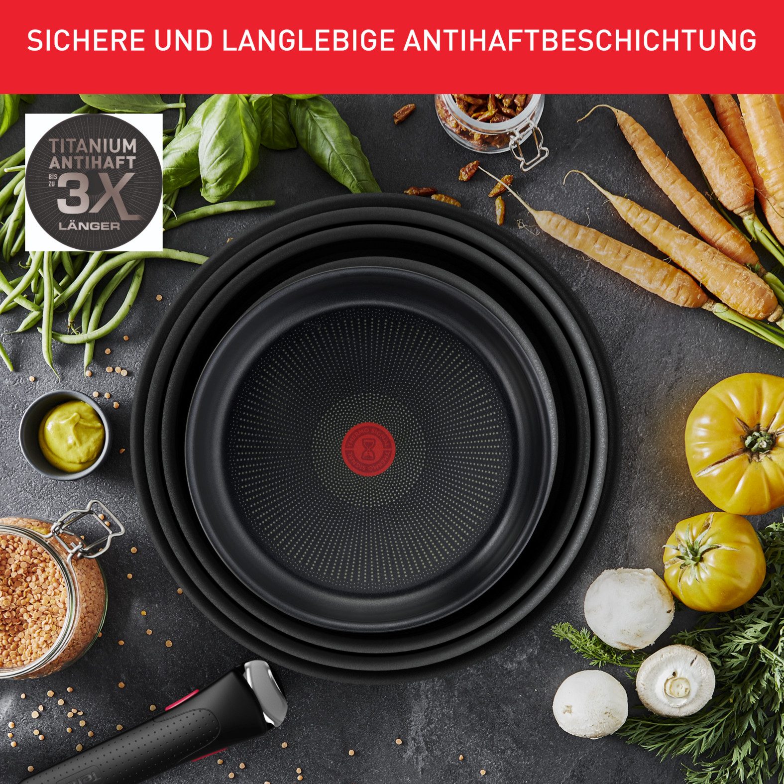 Tefal Pannenset L76491 Ingenio Ultimate, kookpan set inductie, anti-aanbaklaag geschikt voor alle kookplaten, thermo-signaal bij ideale baktemperatuur (set, 10-delig)