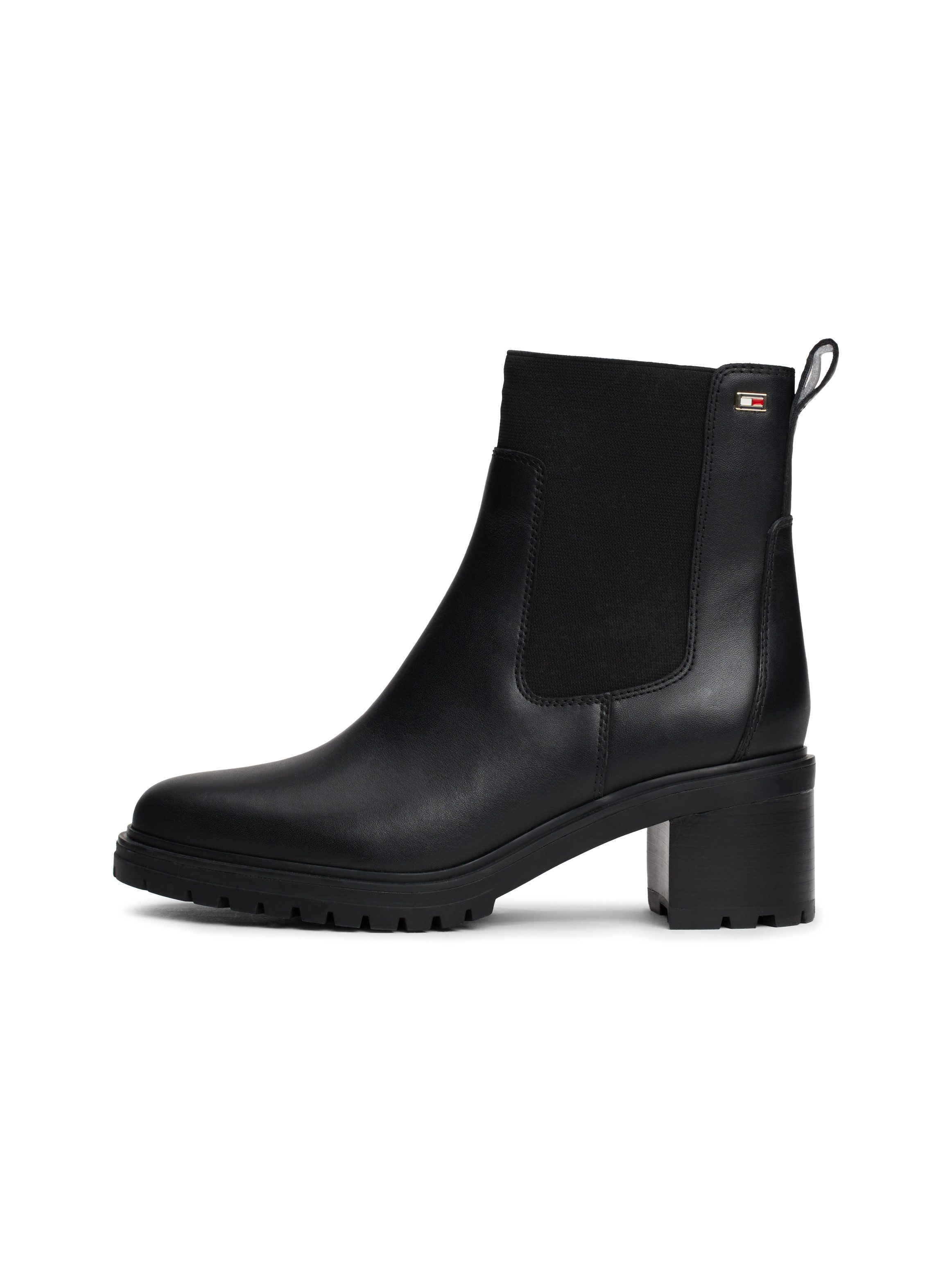 Tommy Hilfiger Chelsea-boots FLAG MID HEEL LEATHER CHELSEA hakken, enkellaars, instaplaarzen met zijlogo-vlag