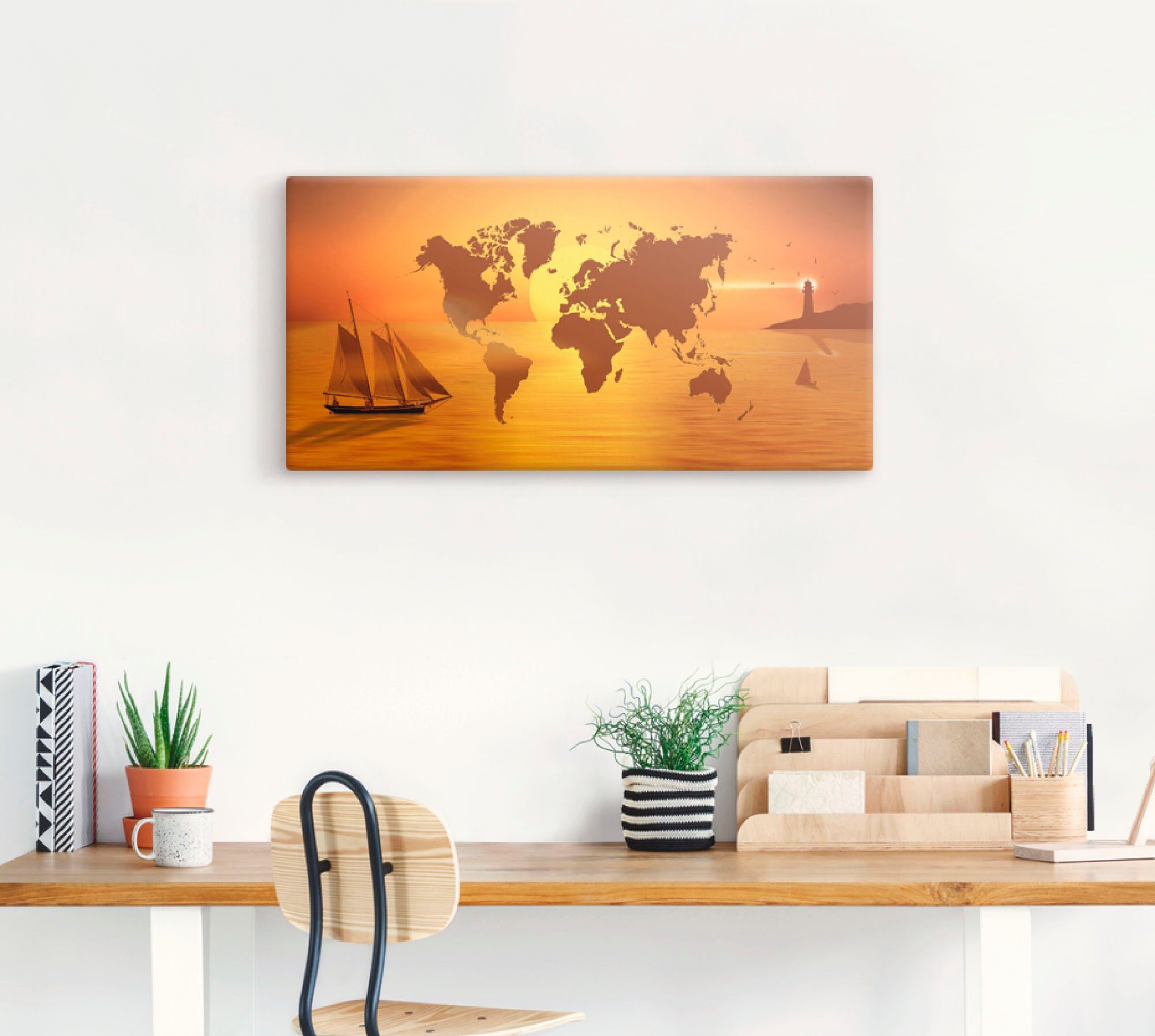 Artland Artprint op linnen Reis om de wereld gespannen op een spieraam