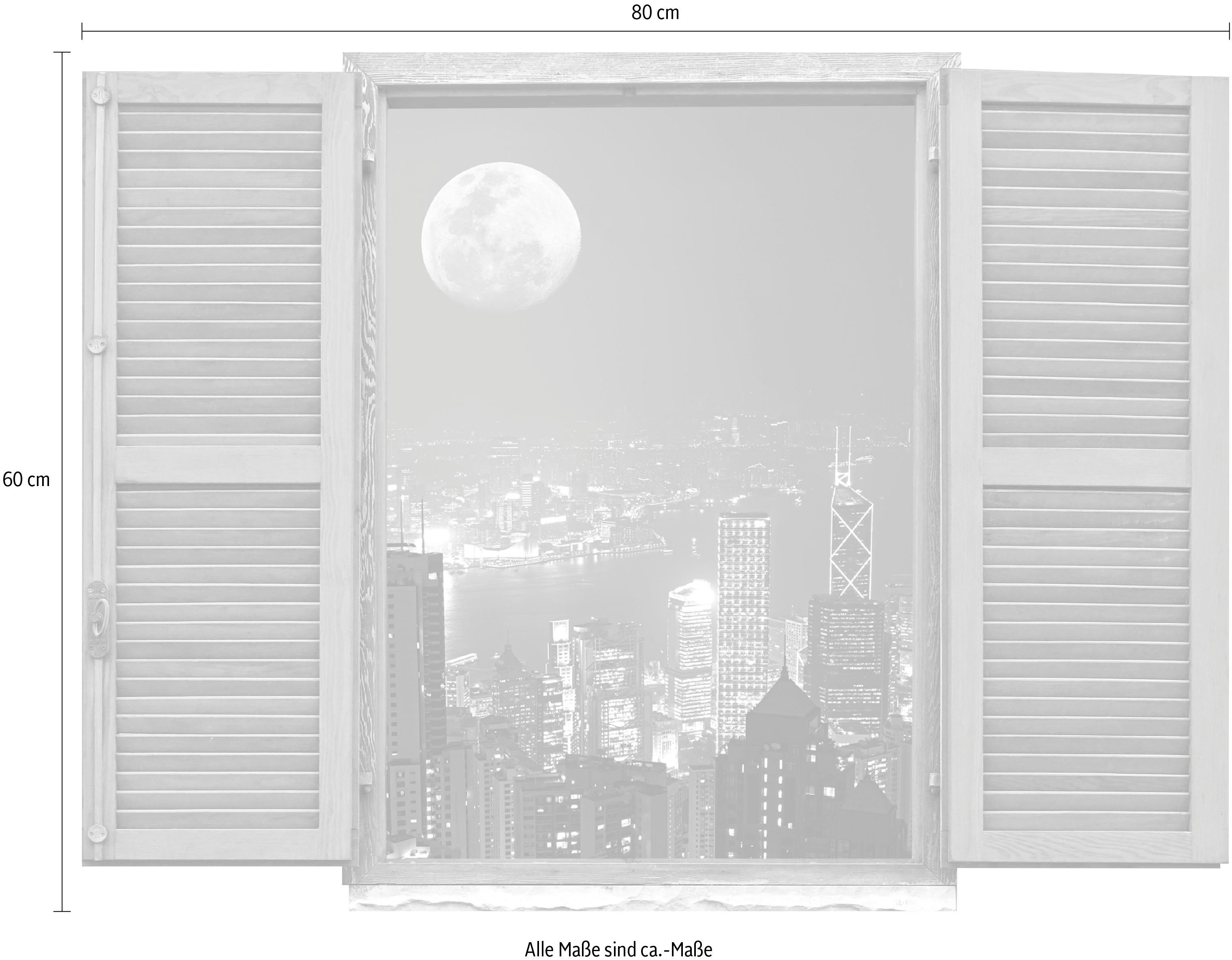 queence Wandfolie Grote stad Muursticker, muurdecoratie, zelfklevend, 3D, raam (1 stuk)
