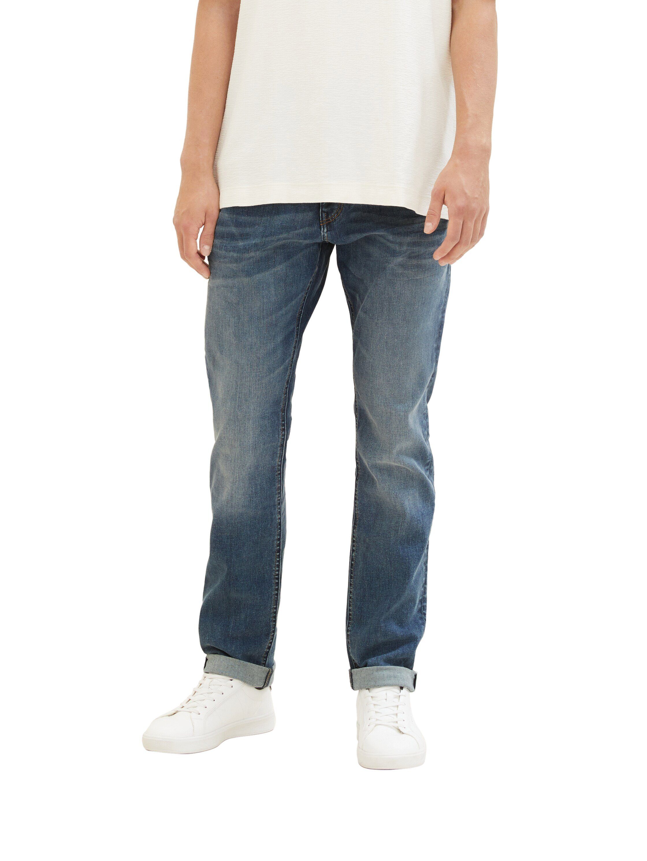 Tom Tailor Denim 5-pocket jeans AEDAN STRAIGHT met contrastnaden en stretchpercentage