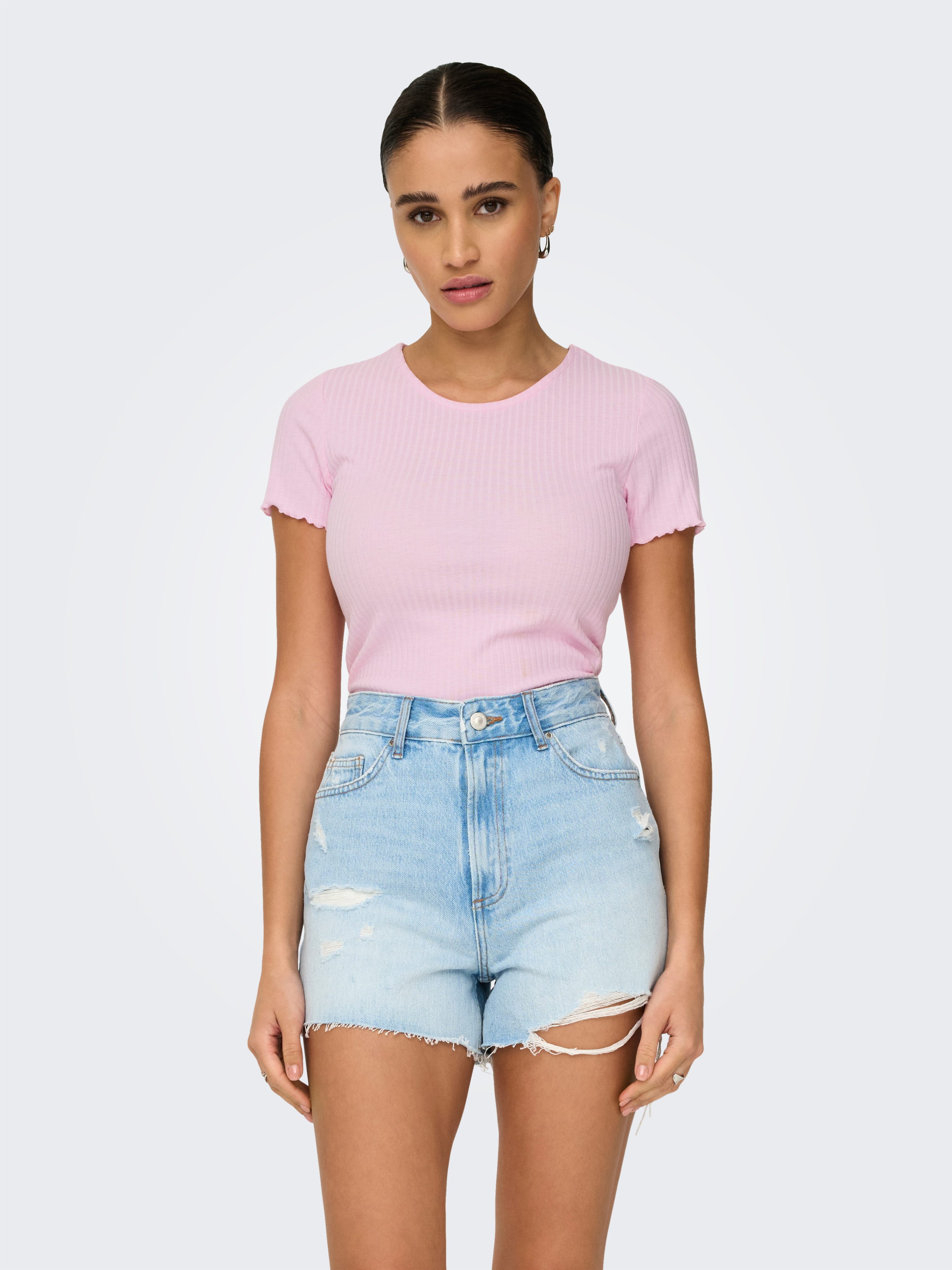 Only Shirt met ronde hals ONLEMMA S/S SHORT TOP NOOS JRS