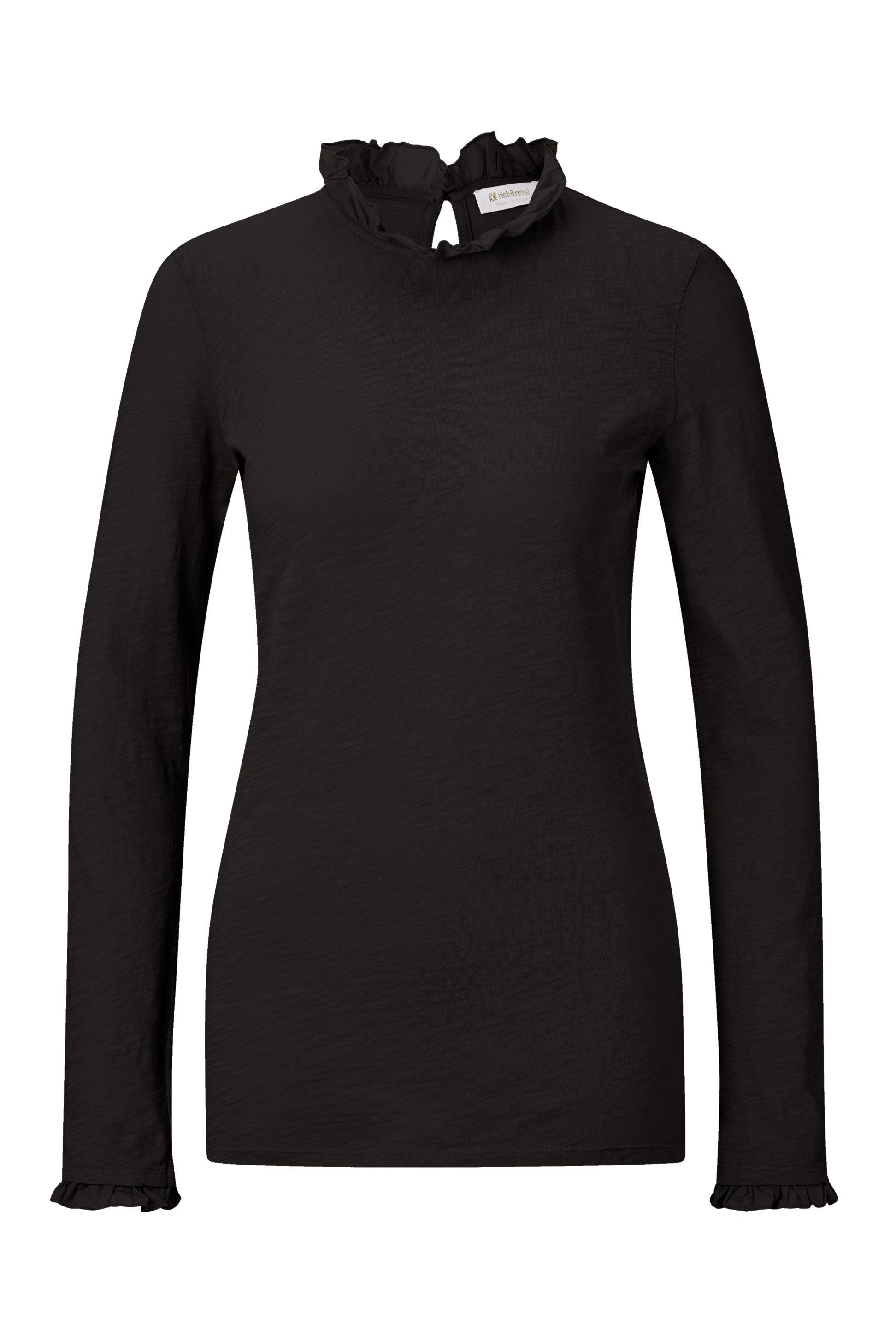 Rich & Royal Shirt met lange mouwen 2409 O Slub F LS met ruches aan de halslijn en manchetten