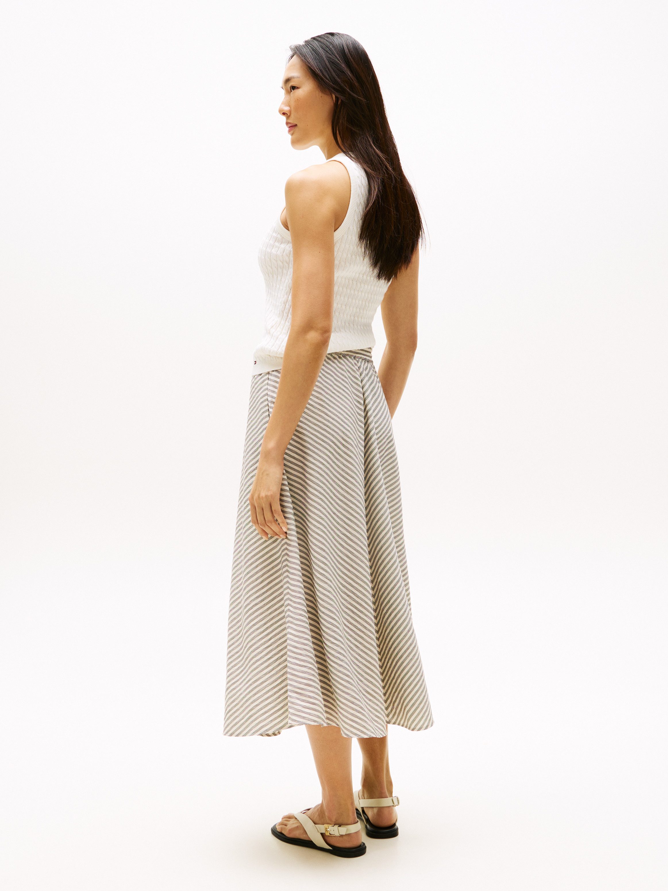 Tommy Hilfiger Rok in a-lijn CRINKLE VISCOSE MIX MIDI SKIRT met streepjespatroon, met tunnelkoord aan de taille