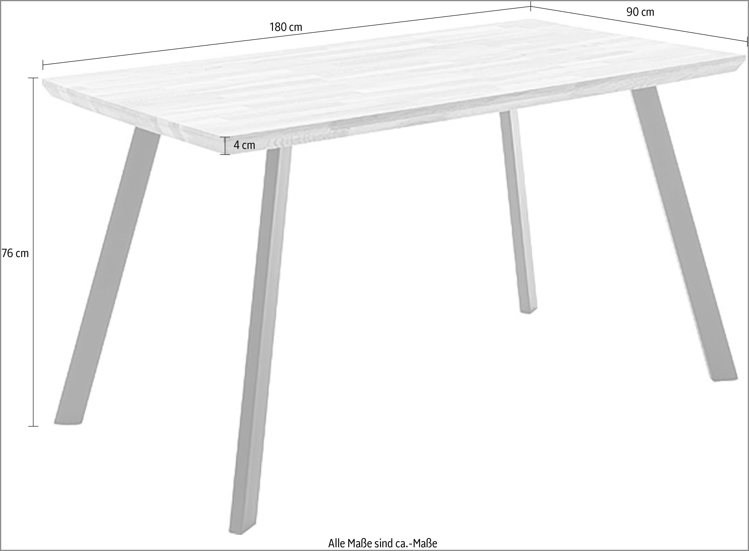 MCA living Eettafel Zeballos, TOPSELLER! Tafelblad van Zerreiche, Zwitserse rand, belastbaar tot 100 kg (1 stuk)