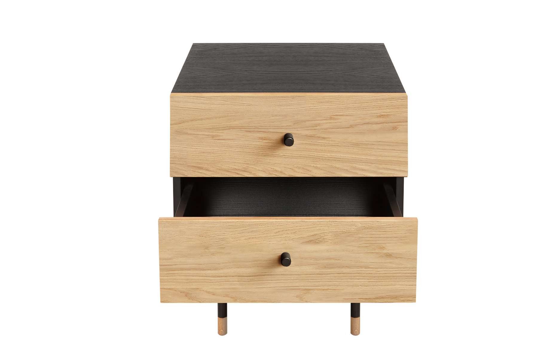 Woodman Nachtkastje Jeugd Echt houtfineer van eiken, breedte 53 cm, met lades, metalen voeten