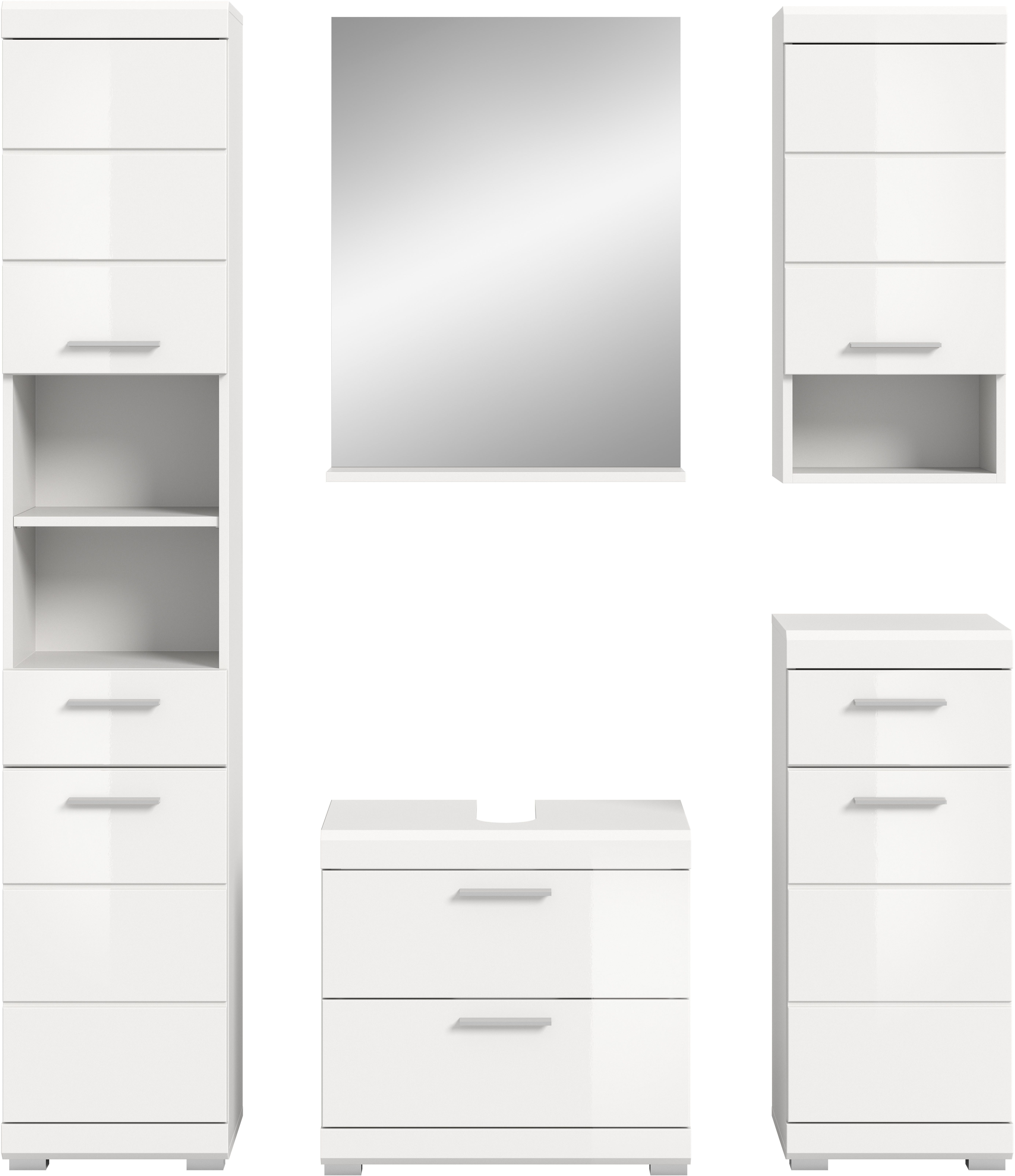 INOSIGN Badmeubelset Siena, 5-delig, bestaande uit: Hoge kast, WBU, spiegel, onderkast, hangkast (set, 5 stuks)