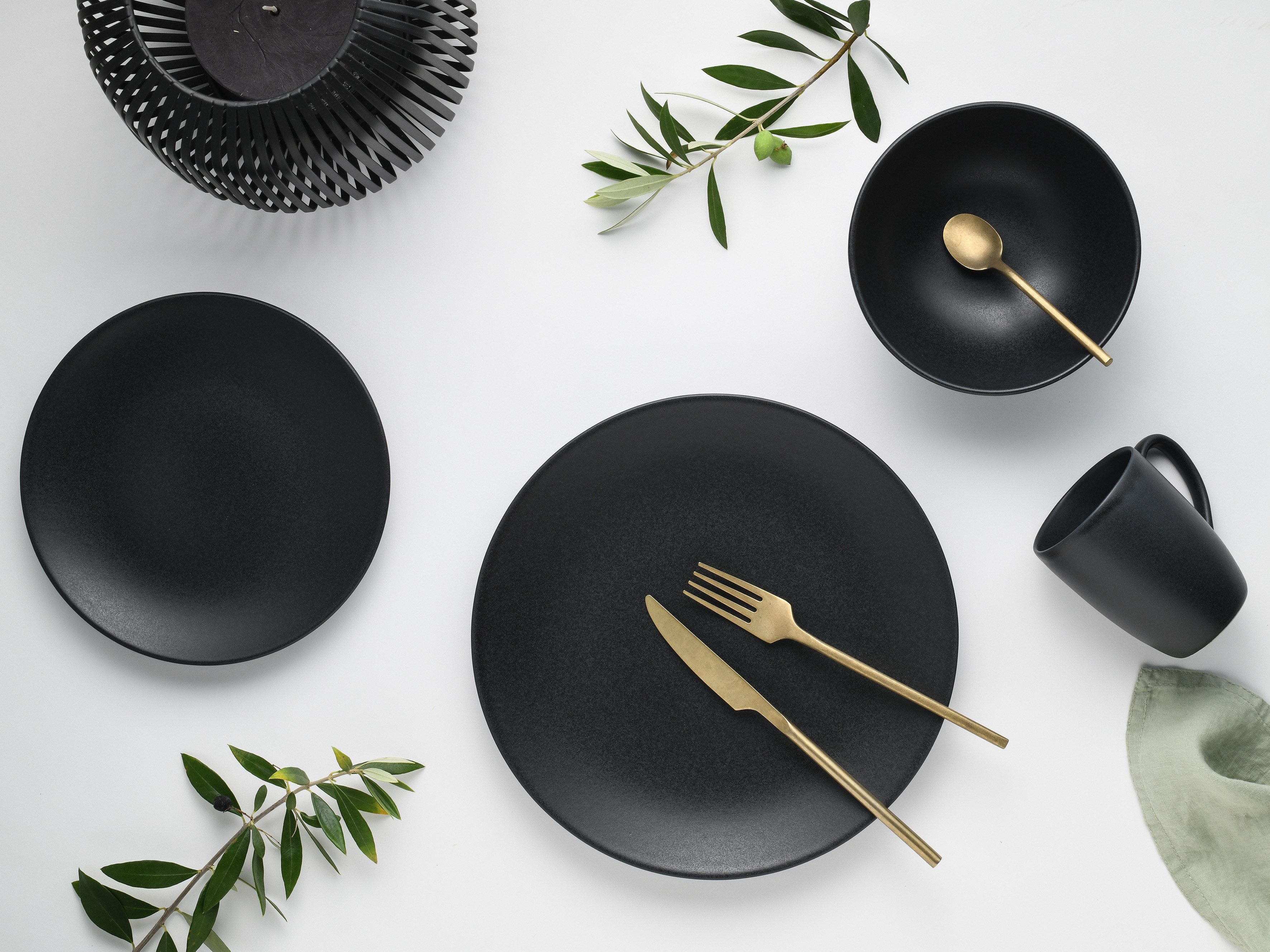 CreaTable Combi-servies Servies-set Soft Touch Black Servies, zwart, zijdemat glazuur, 16 delen, voor 4 personen (set, 16-delig)