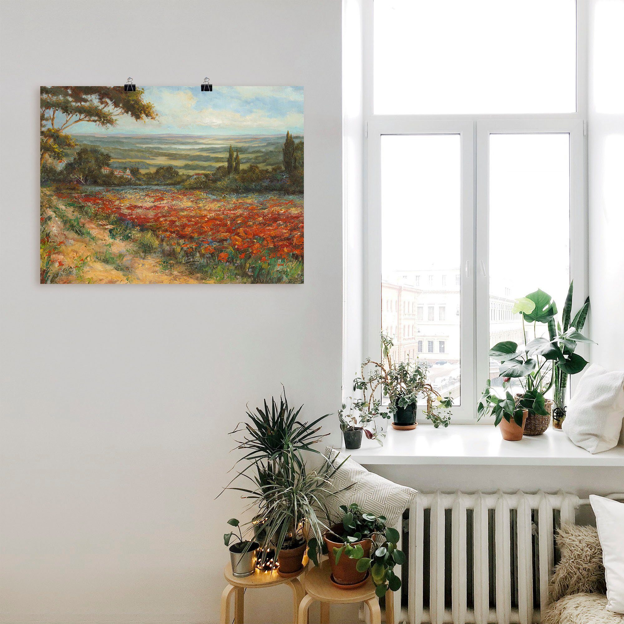 Artland Artprint Weg bij een veld klaprozen als artprint op linnen, poster in verschillende formaten maten